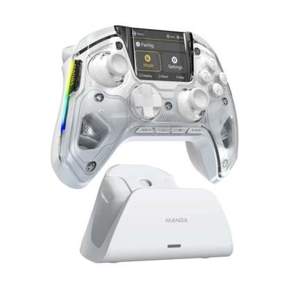 Manba One Interactive Screen Wireless Gamepad, Hall Joystick, Rgb Lighting, Compatible with Steam Deck/PC/Switch/iOS/Android, White
