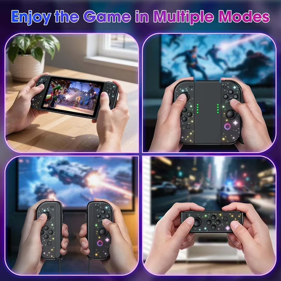 Game Controller for Switch 1 and 2 with RGB Lighted, Wireless Switch Joypad Replacement with Montion Control/Turbo Function/Wake-up