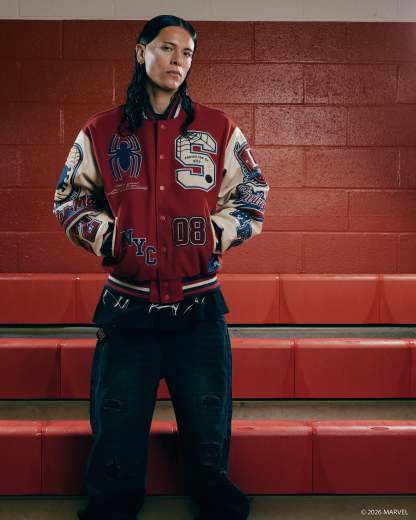 Protector Of NYC Letterman Jacket in Red/Sand