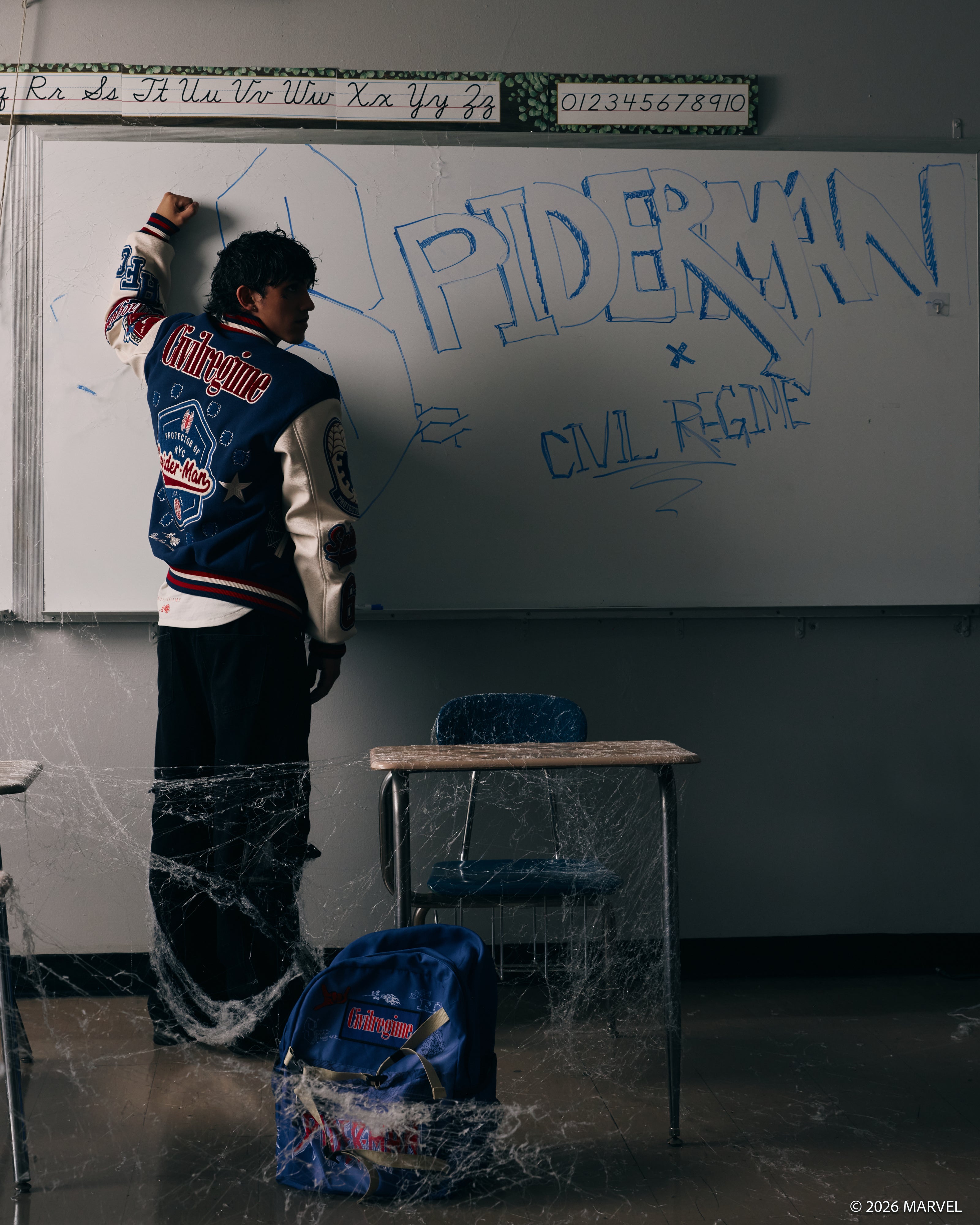 Protector Of NYC Letterman Jacket in Navy/Butter