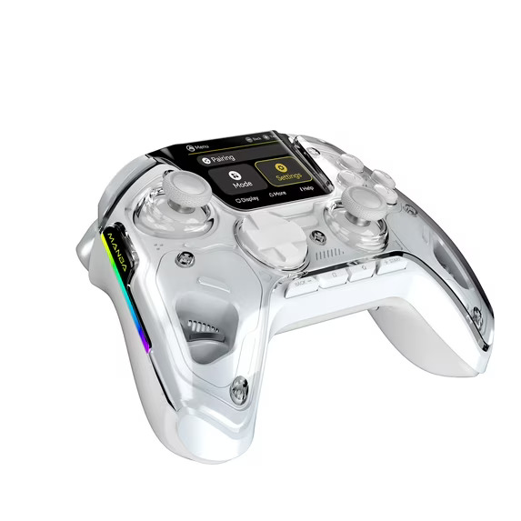 Manba One Interactive Screen Wireless Gamepad, Hall Joystick, Rgb Lighting, Compatible with Steam Deck/PC/Switch/iOS/Android, White
