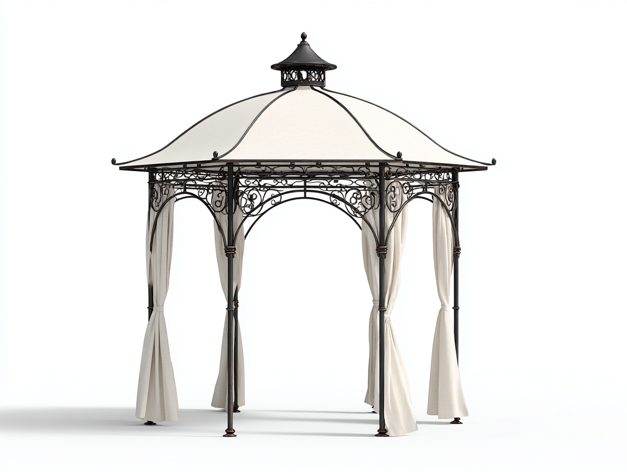 Pergola da giardino - Metallo-Tessuto - 340x340x310 cm - Beige-Nero - Stile classico per esterni-Ralolyabode