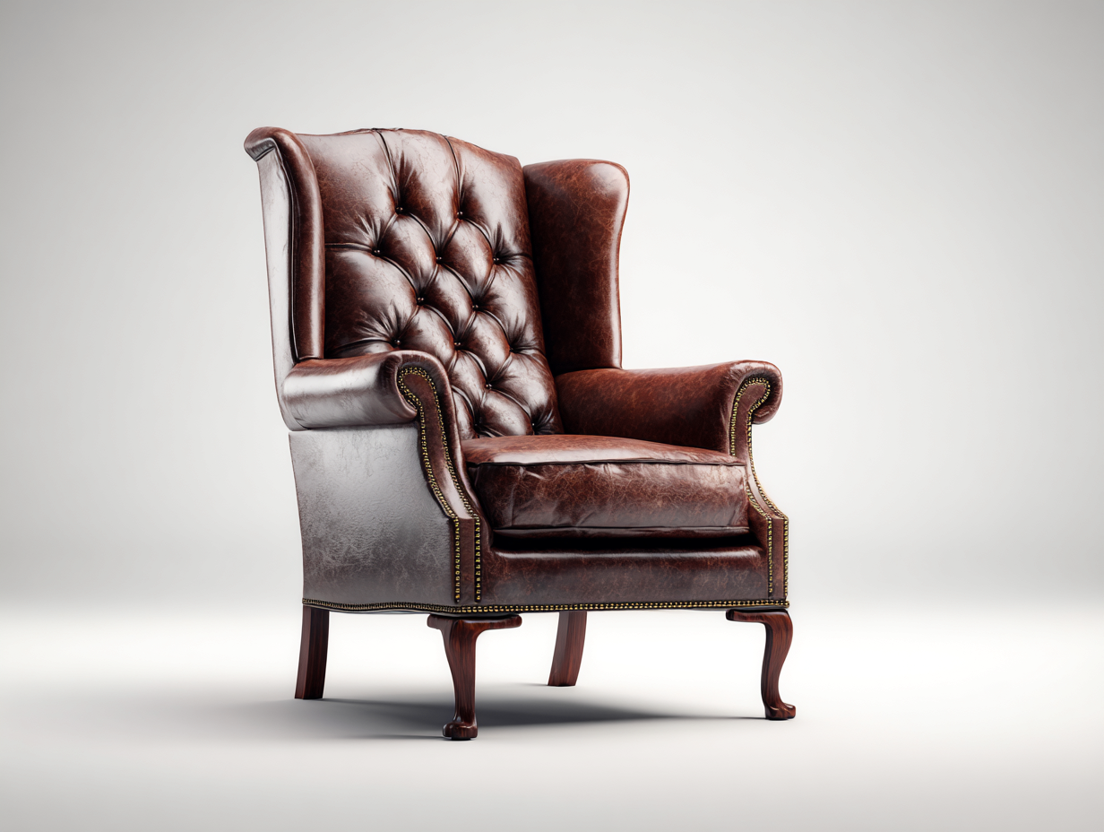 Poltrona a orecchioni - Pelle-Legno - 91x96x111 cm - Marrone - Stile classico-Ralolyabode