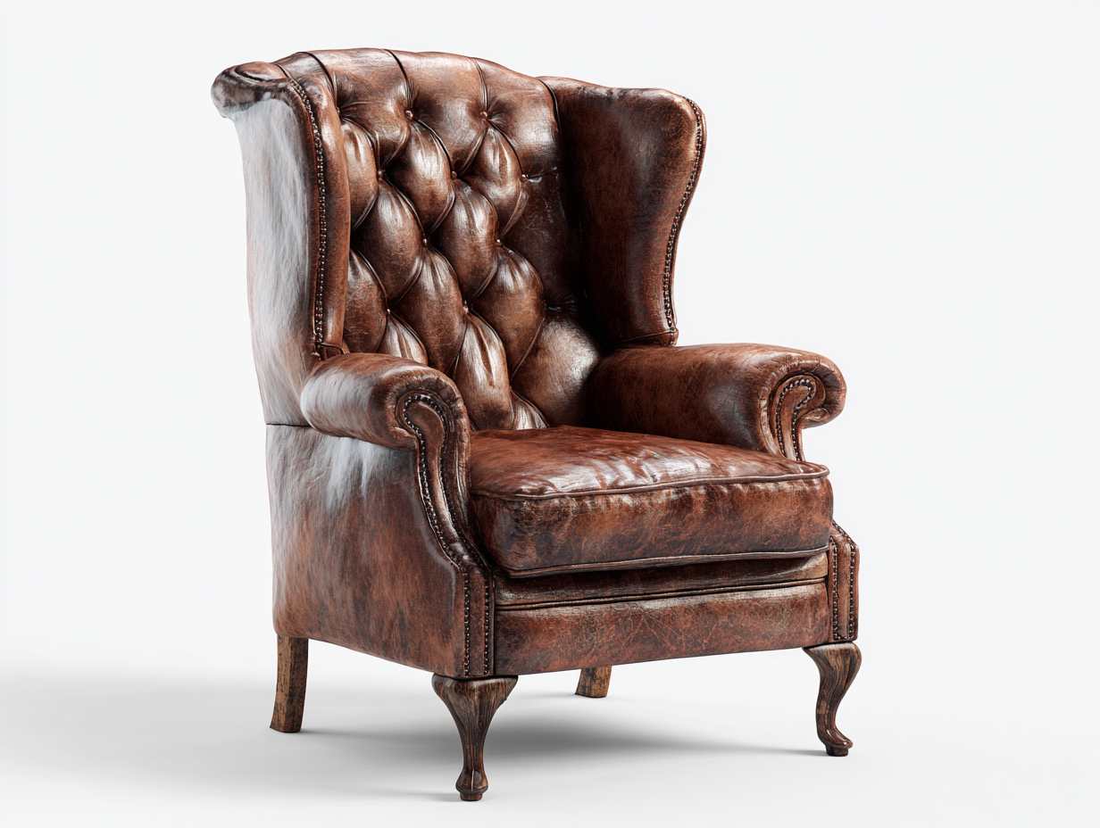 Poltrona a orecchioni - Pelle-Legno - 89x94x109 cm - Marrone scuro - Stile classico-Ralolyabode