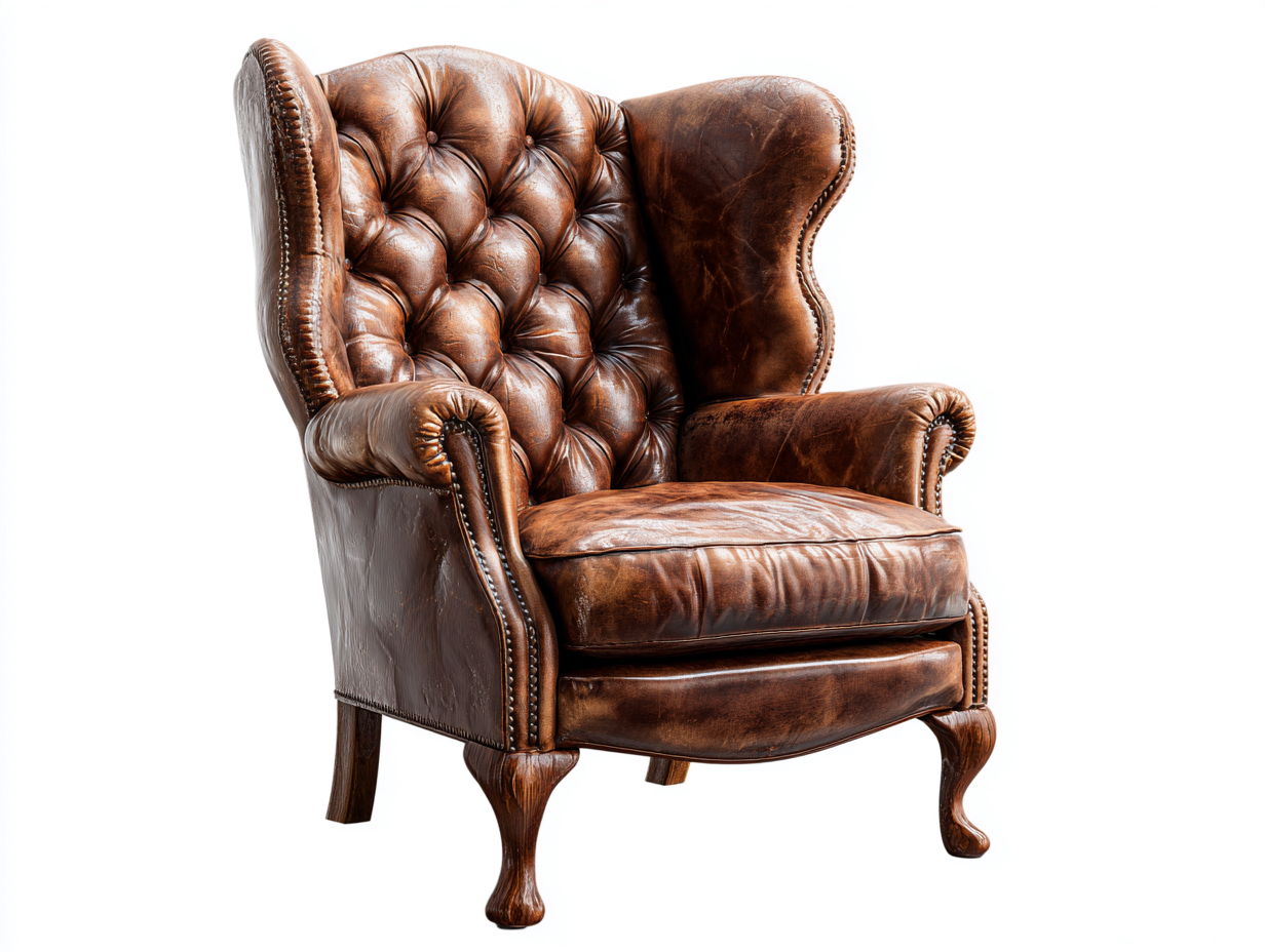 Poltrona a orecchioni - Pelle-Legno - 90x97x112 cm - Marrone - Stile classico-Ralolyabode