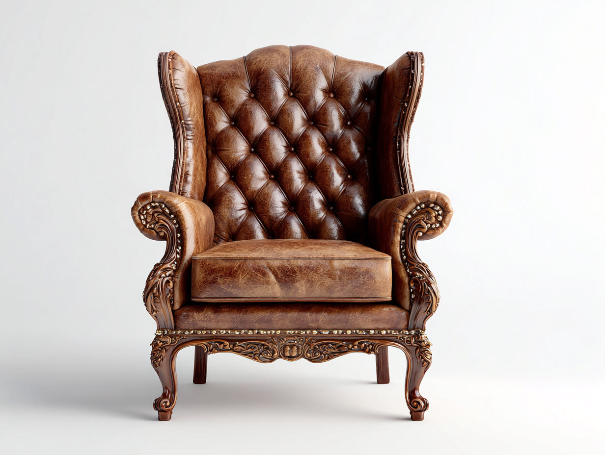 Poltrona a orecchioni - Pelle-Legno - 92x98x113 cm - Marrone - Stile classico-Ralolyabode