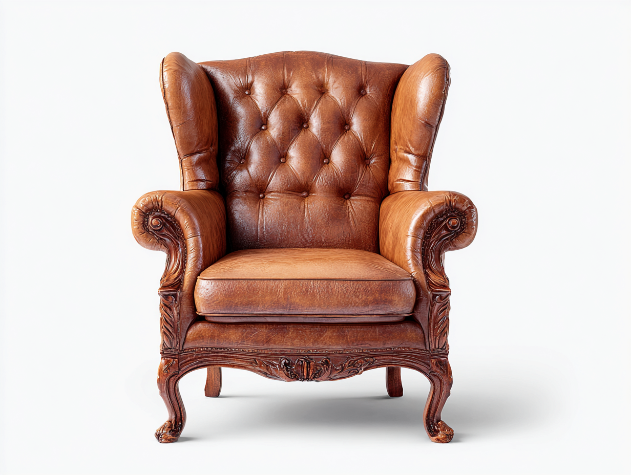 Poltrona a orecchioni - Pelle-Legno - 87x93x107 cm - Marrone chiaro - Stile classico-Ralolyabode