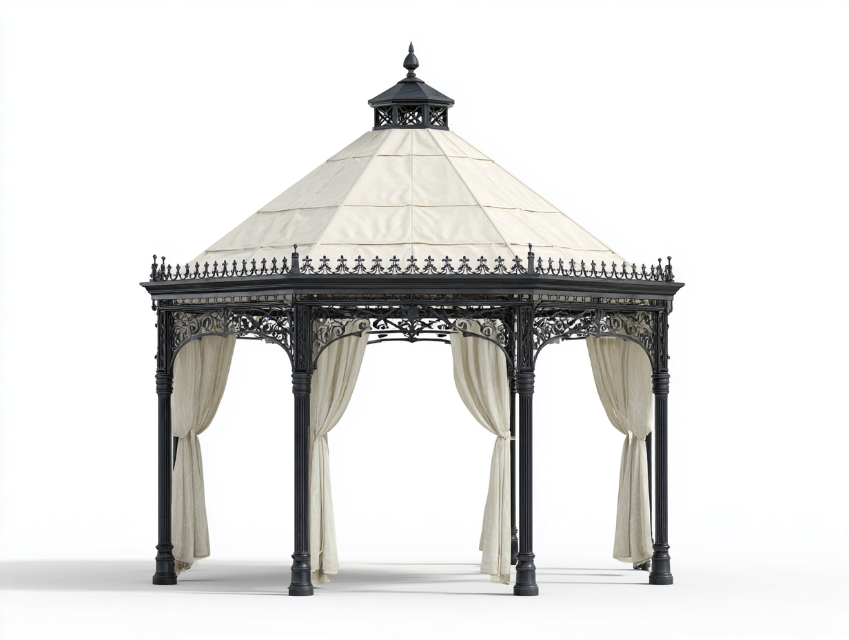 Pergola da giardino - Metallo-Tessuto - 390x390x335 cm - Beige-Nero - Stile tradizionale decorativo per esterni-Ralolyabode