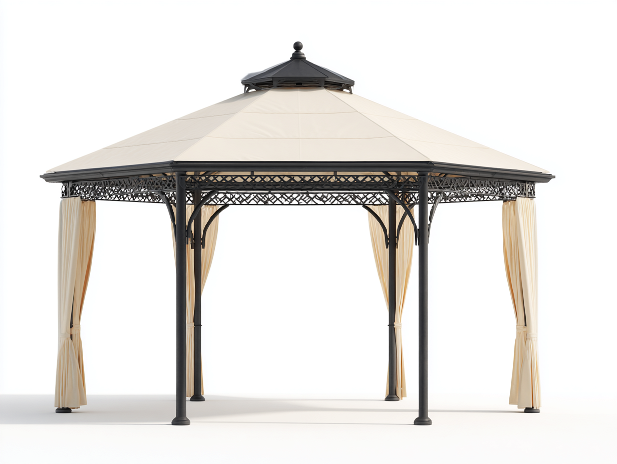 Pergola da giardino - Metallo-Tessuto - 380x380x325 cm - Beige-Nero - Stile tradizionale per esterni-Ralolyabode