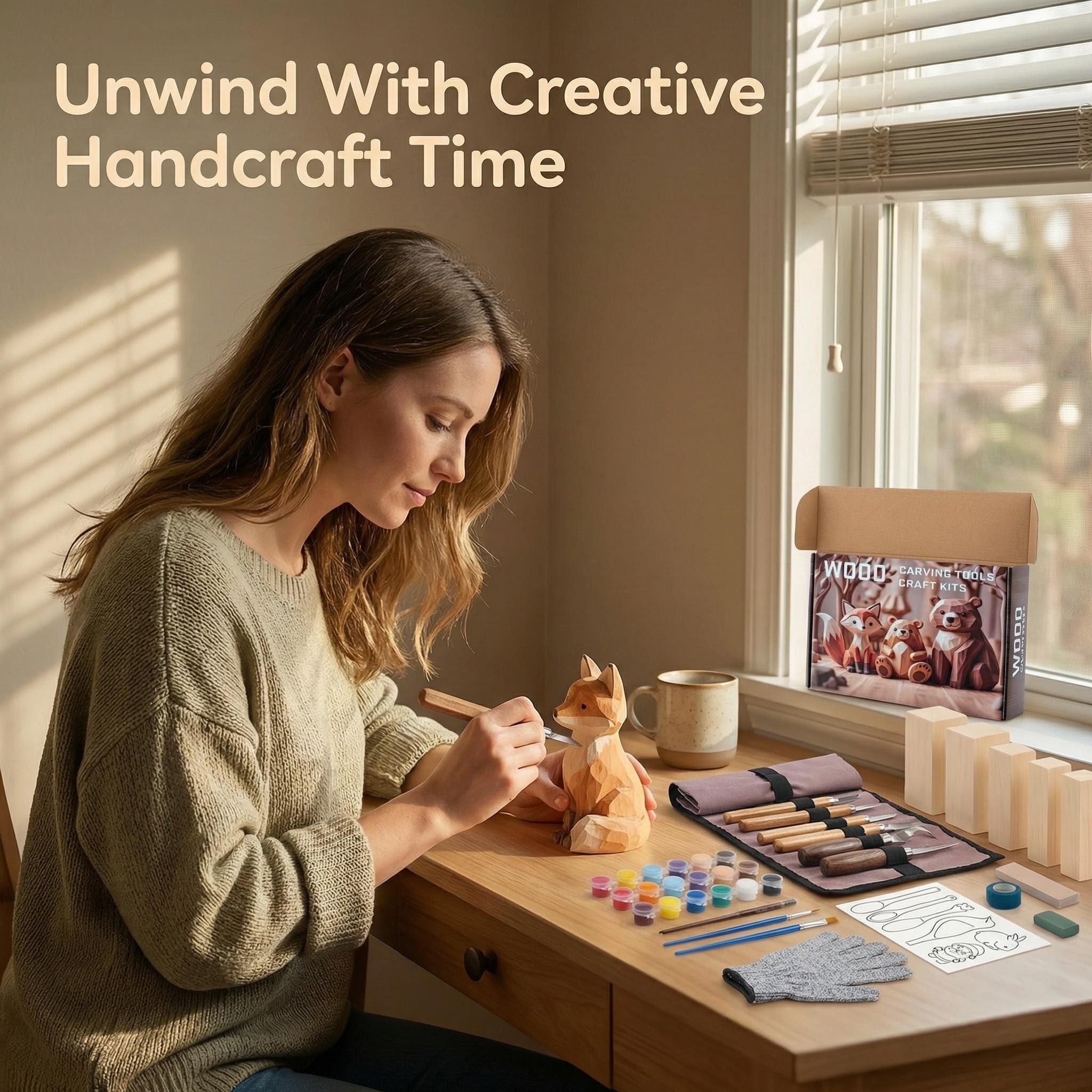 Wood Carving Kit for Beginners - All-in-One Whittling Set with Basswood Blocks, Tools & Painting Supplies for Kids & Adults