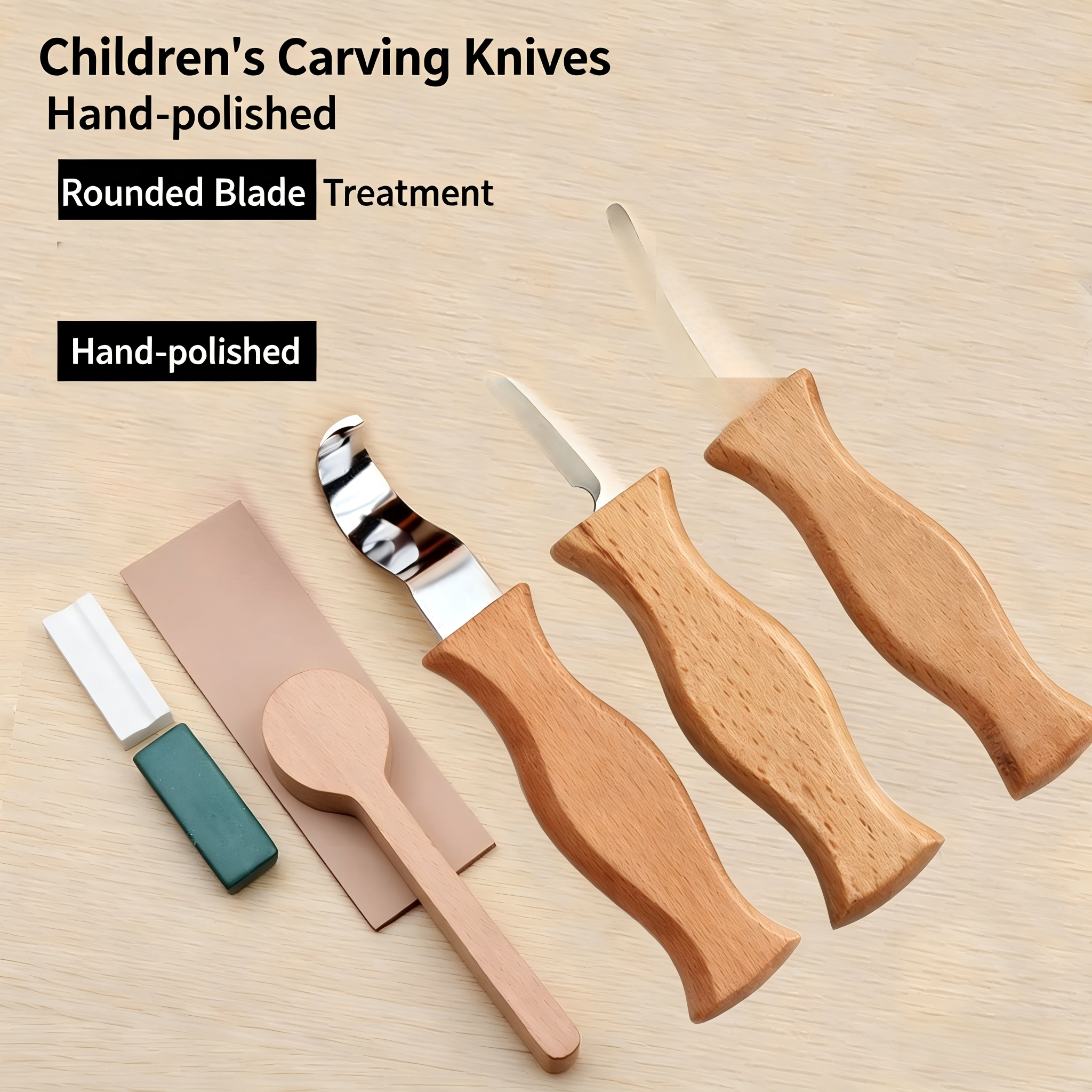 Kids Wood Carving Knife Set - Safe Beginner Whittling Tools with Ergonomic Beechwood Handles & Cut-Resistant Gloves