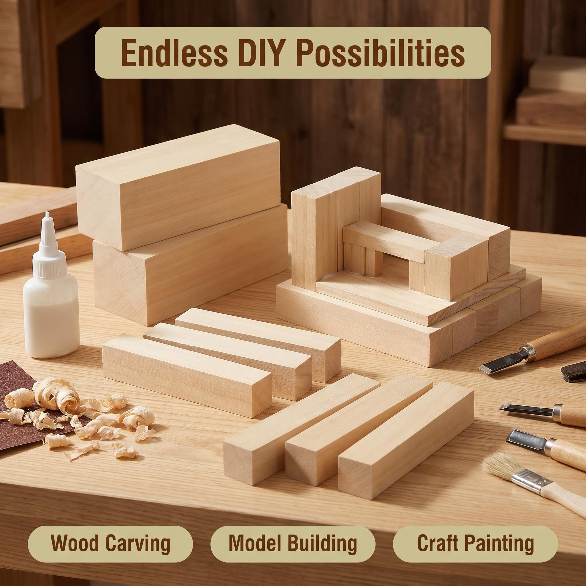 Premium Basswood Carving Blocks Set - 10 Pcs Soft Whittling Wood Blanks for Beginners & Carvers