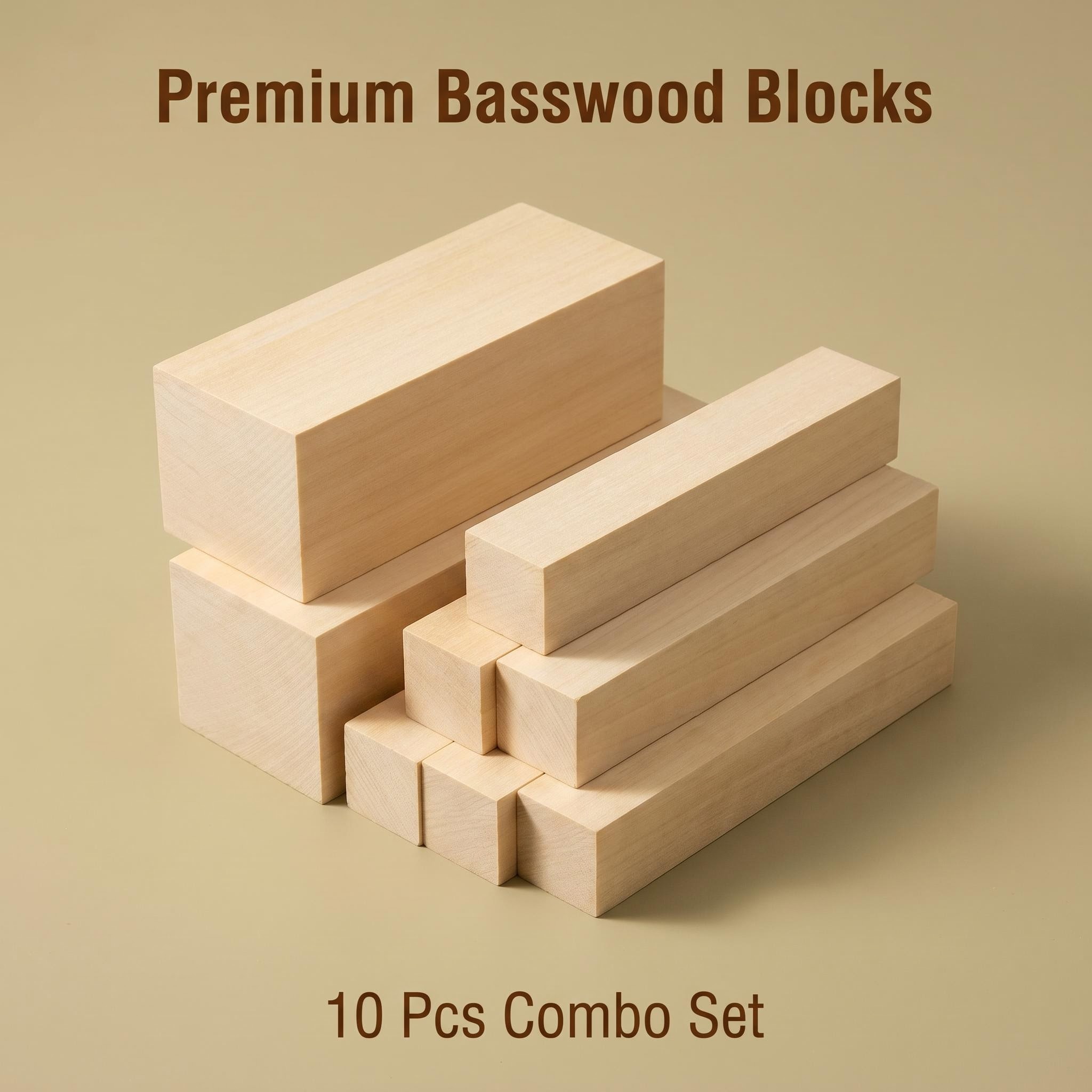 Premium Basswood Carving Blocks Set - 10 Pcs Soft Whittling Wood Blanks for Beginners & Carvers