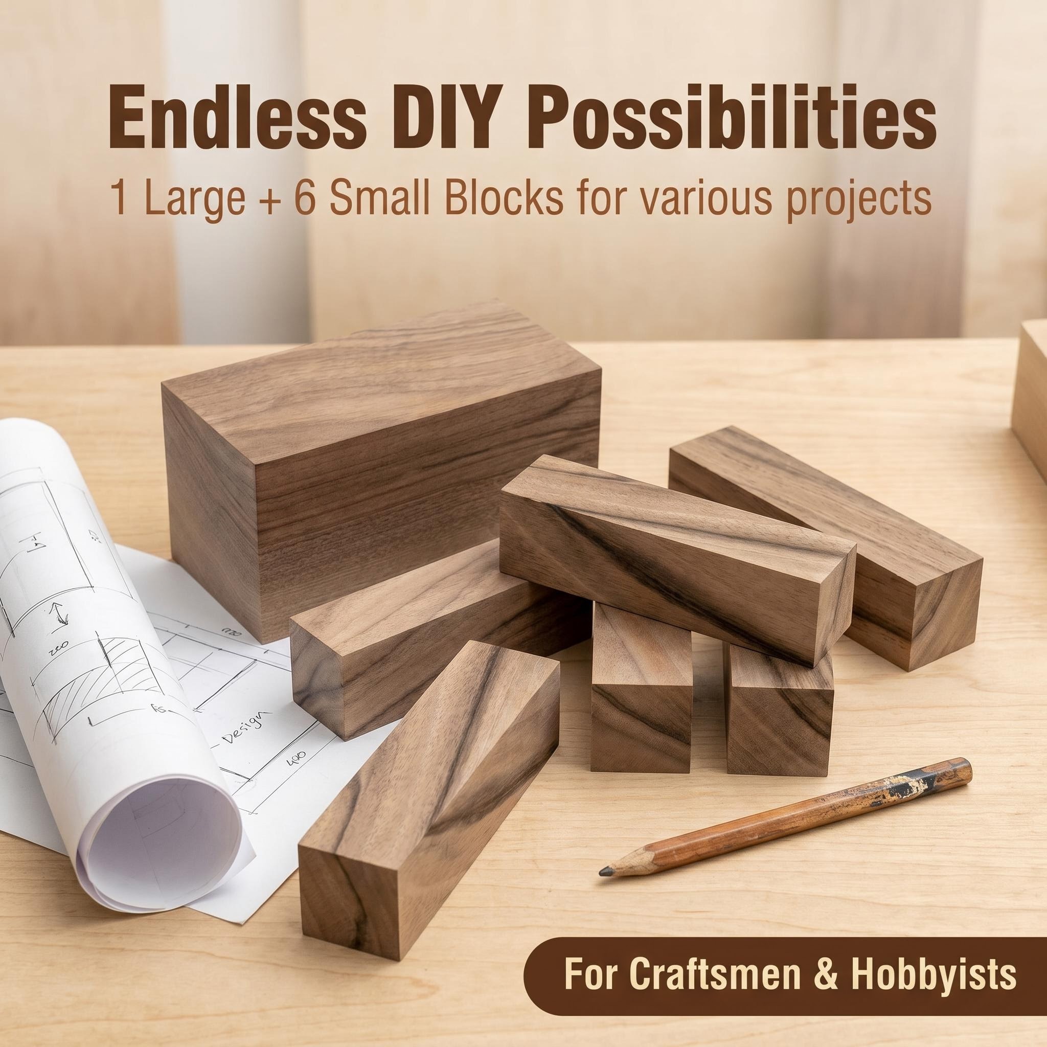 7 Black Walnut Wood Block Kit Solid Raw Wood Carving Craft DIY Supplies Set