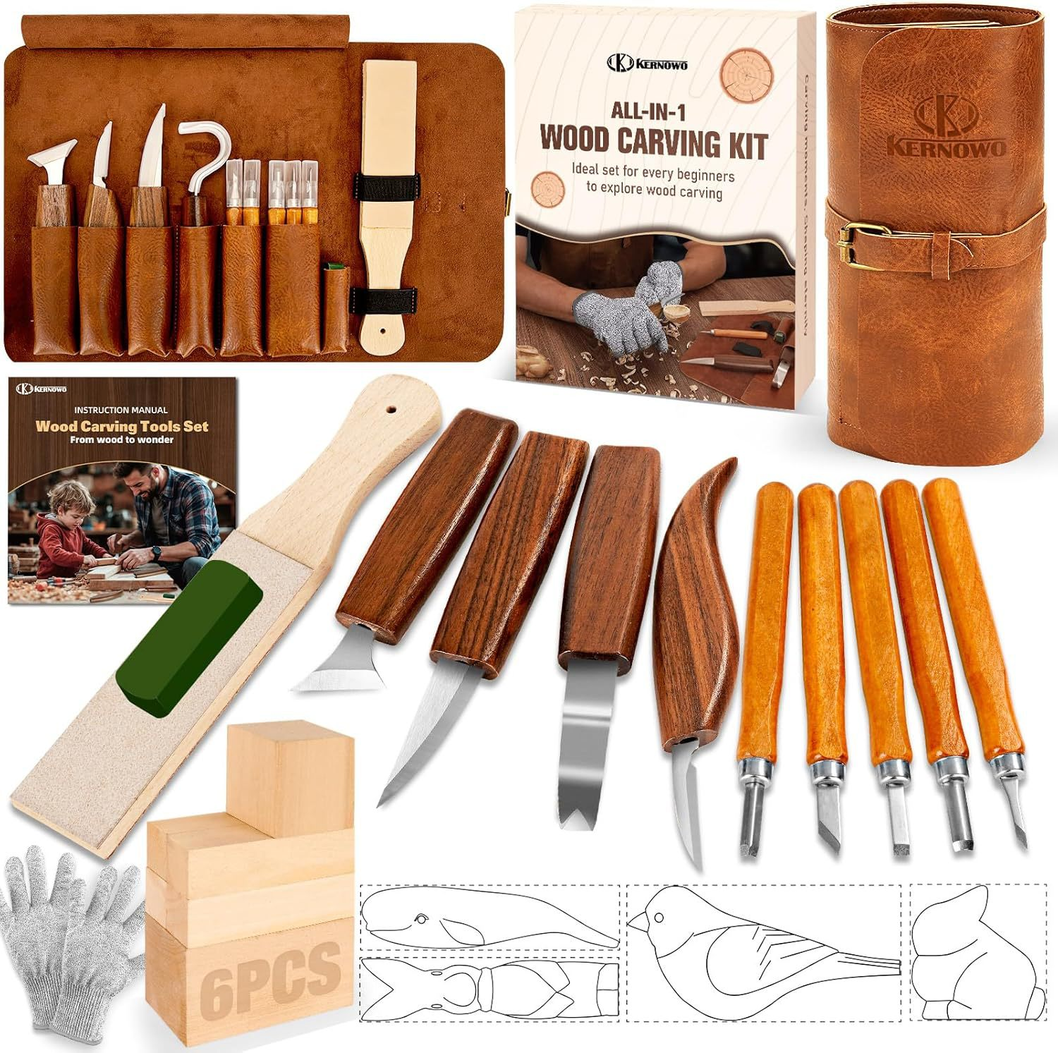 Hook Knife for Wood Carving - Ergonomic Beechwood Handle Spoon Carving Tool with Leather Sheath