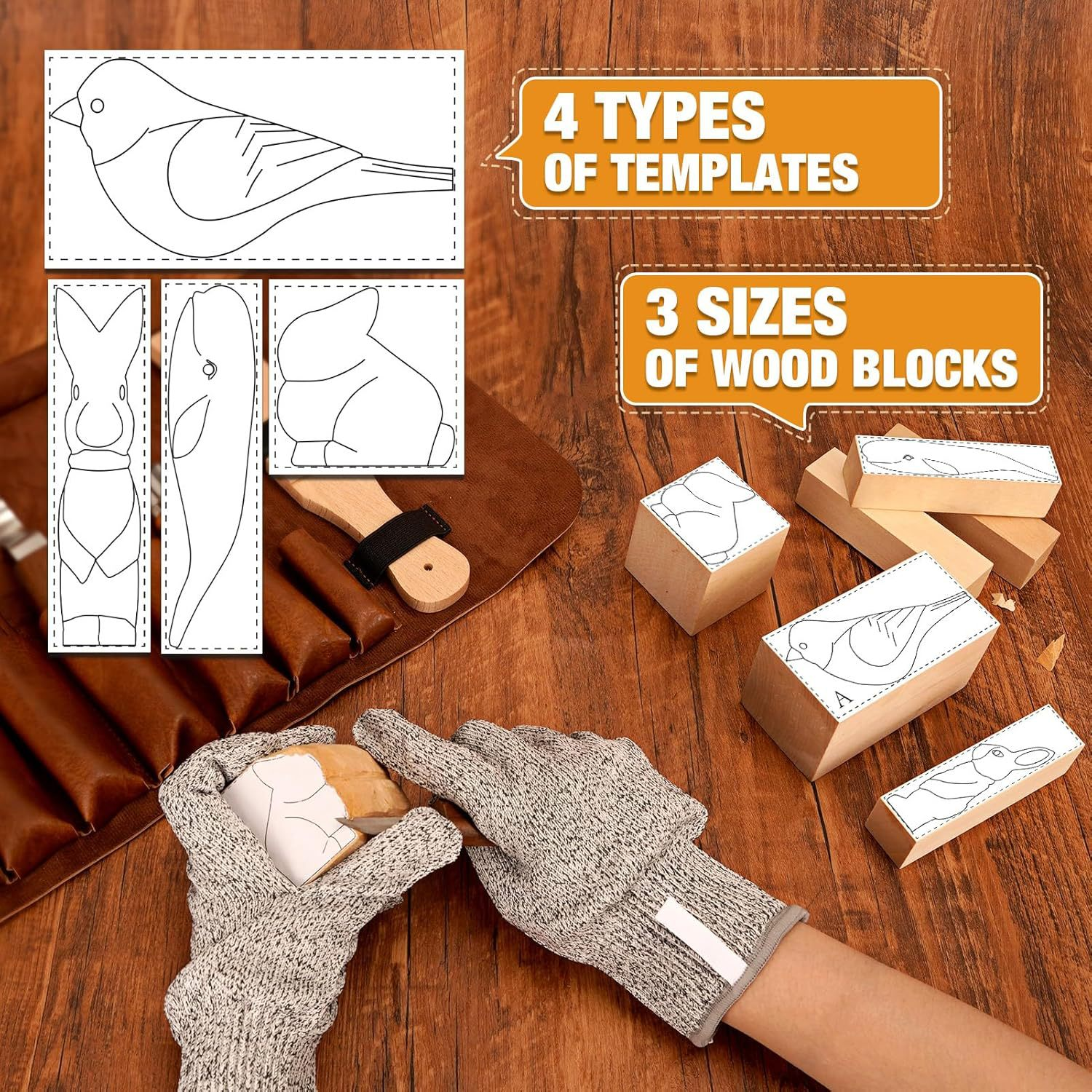 Hook Knife for Wood Carving - Ergonomic Beechwood Handle Spoon Carving Tool with Leather Sheath
