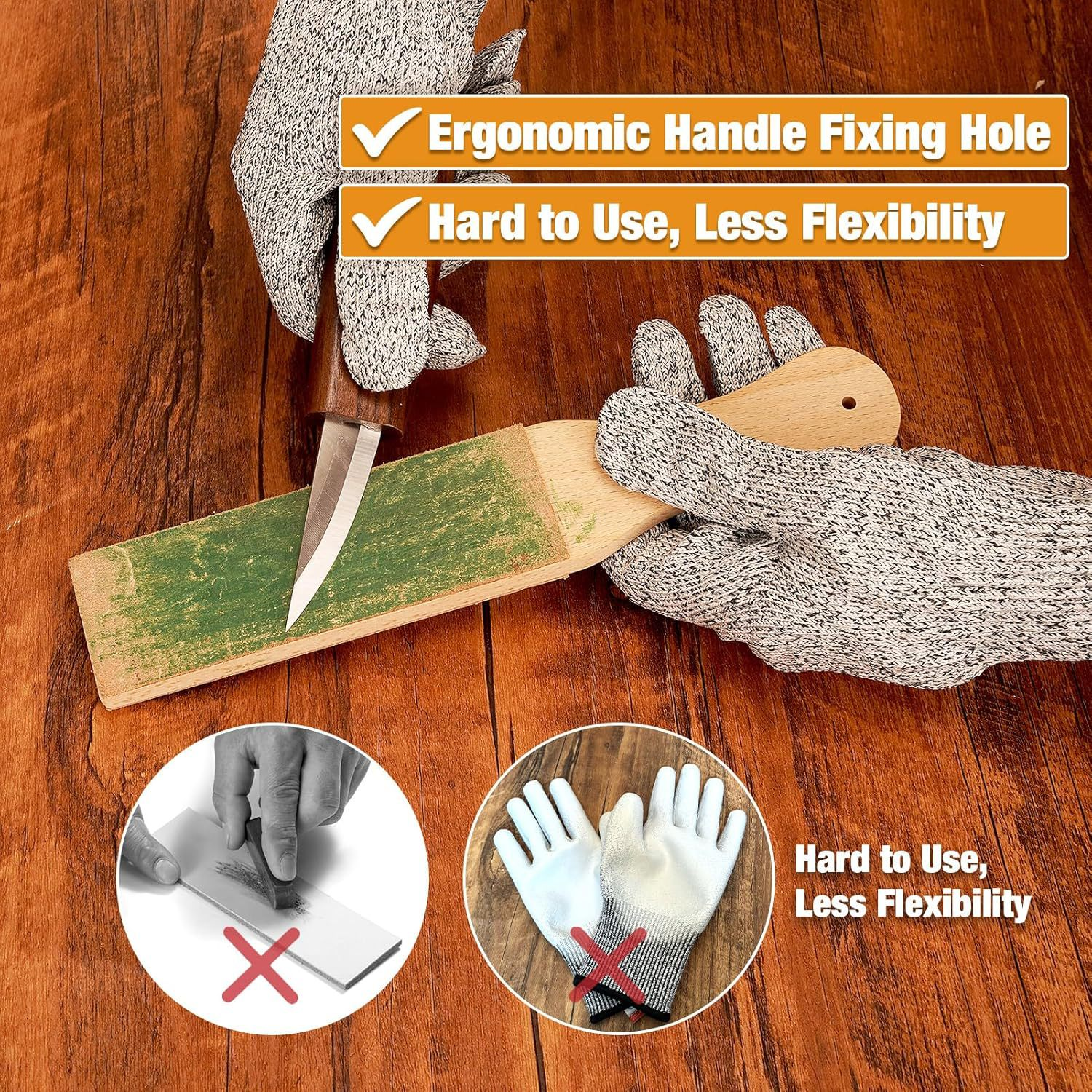 Hook Knife for Wood Carving - Ergonomic Beechwood Handle Spoon Carving Tool with Leather Sheath