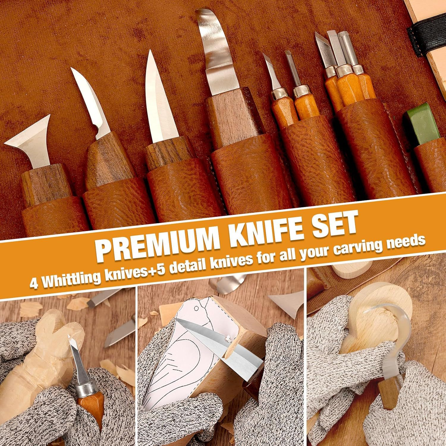 Hook Knife for Wood Carving - Ergonomic Beechwood Handle Spoon Carving Tool with Leather Sheath