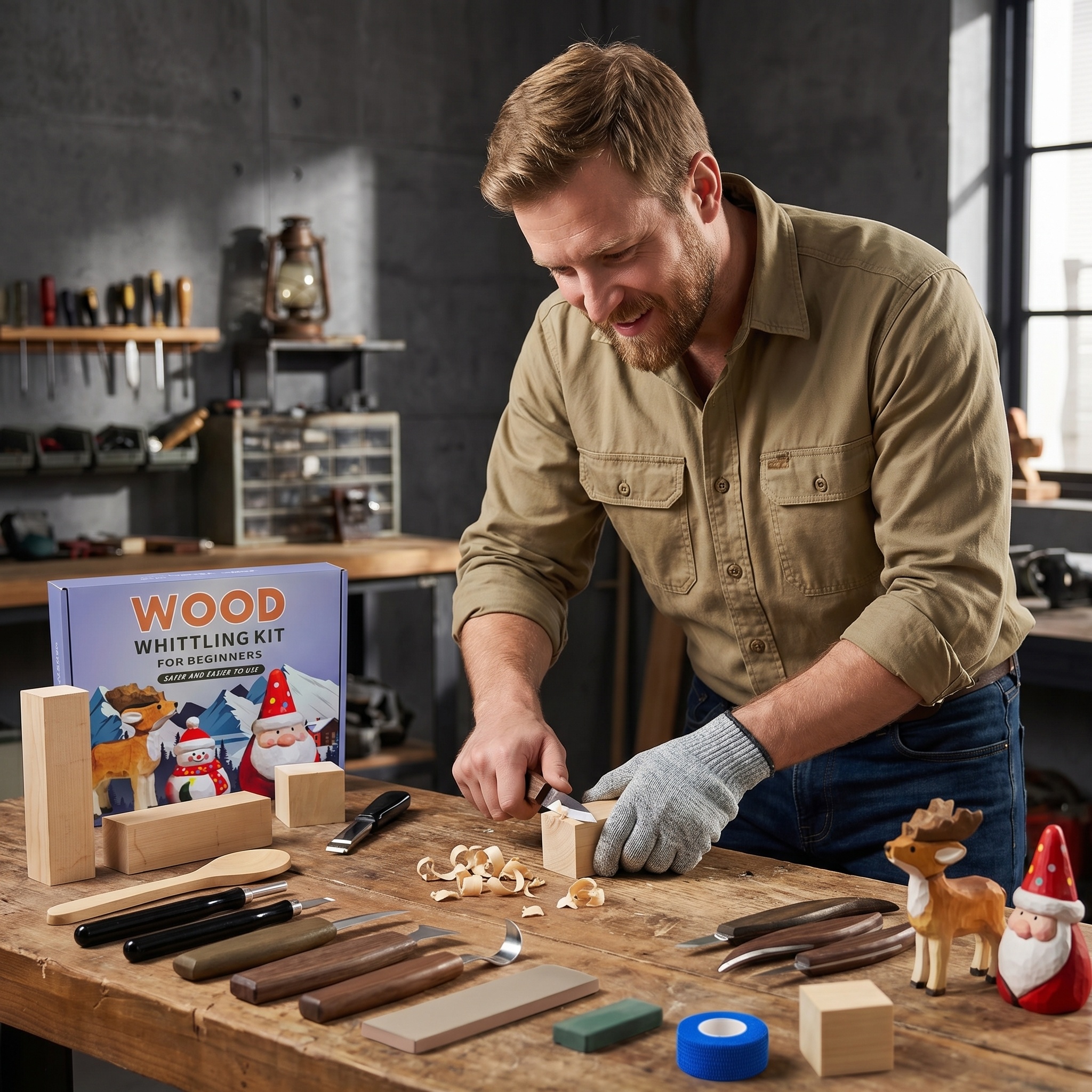Premium Wood Whittling Kit for Beginners - Safe Wood Carving Tools Set with Basswood Blocks, Safety Gloves & Finishing Supplies