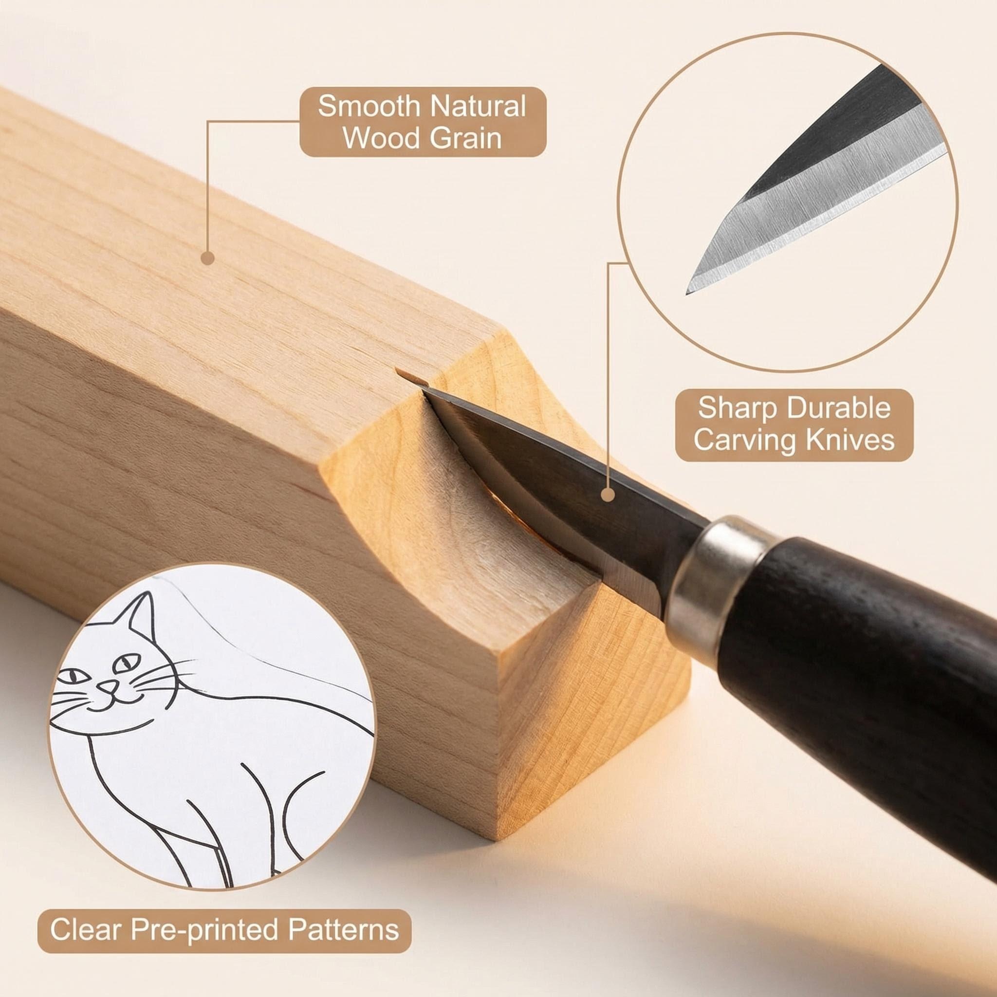 Wood Carving Kit for Beginners - All-in-One Whittling Set with Basswood Blocks, Tools & Painting Supplies for Kids & Adults
