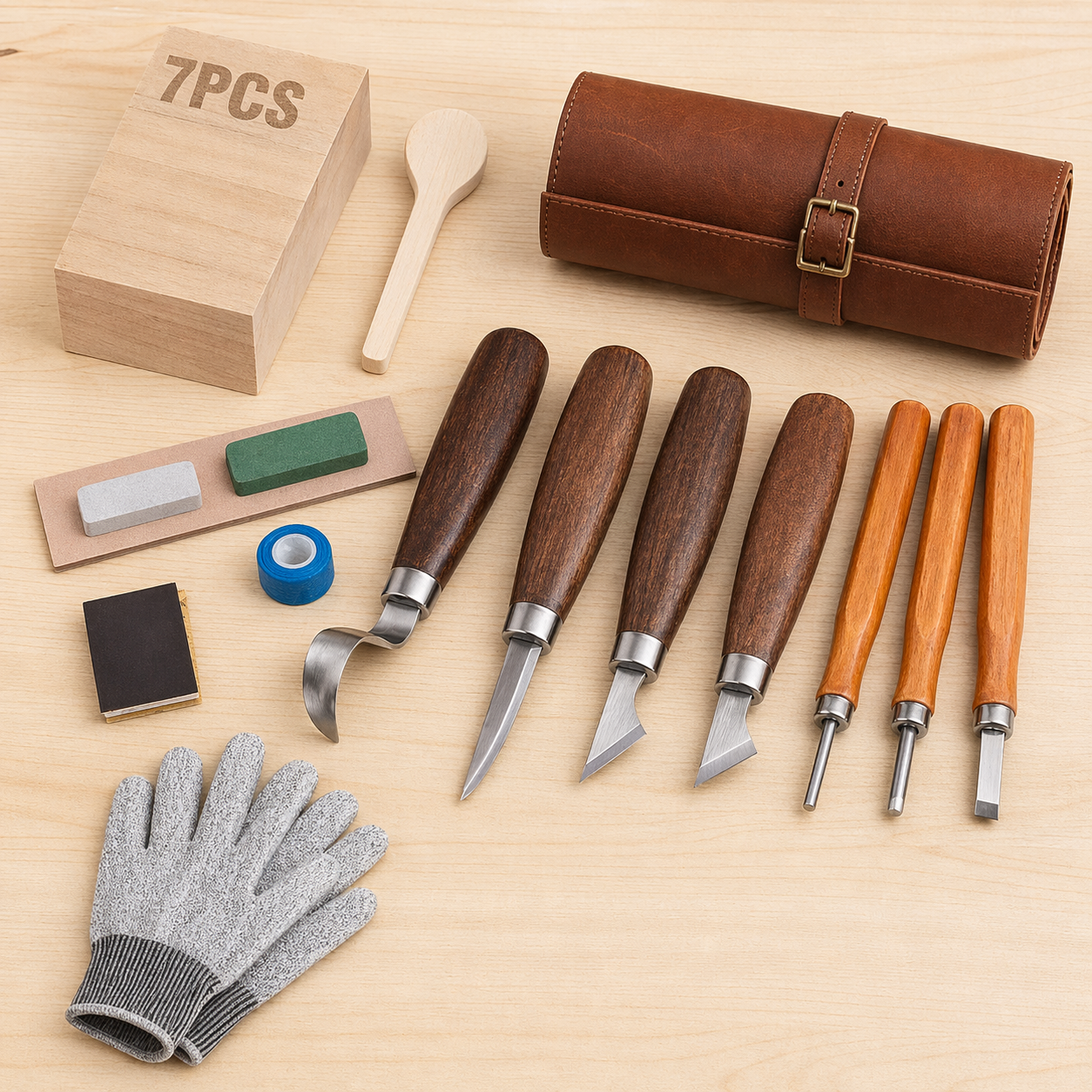  Wood Whittling Kit - Premium Wood Carving Tools Set with Basswood Blocks, Safety Gloves & Leather Roll Bag for Beginners
