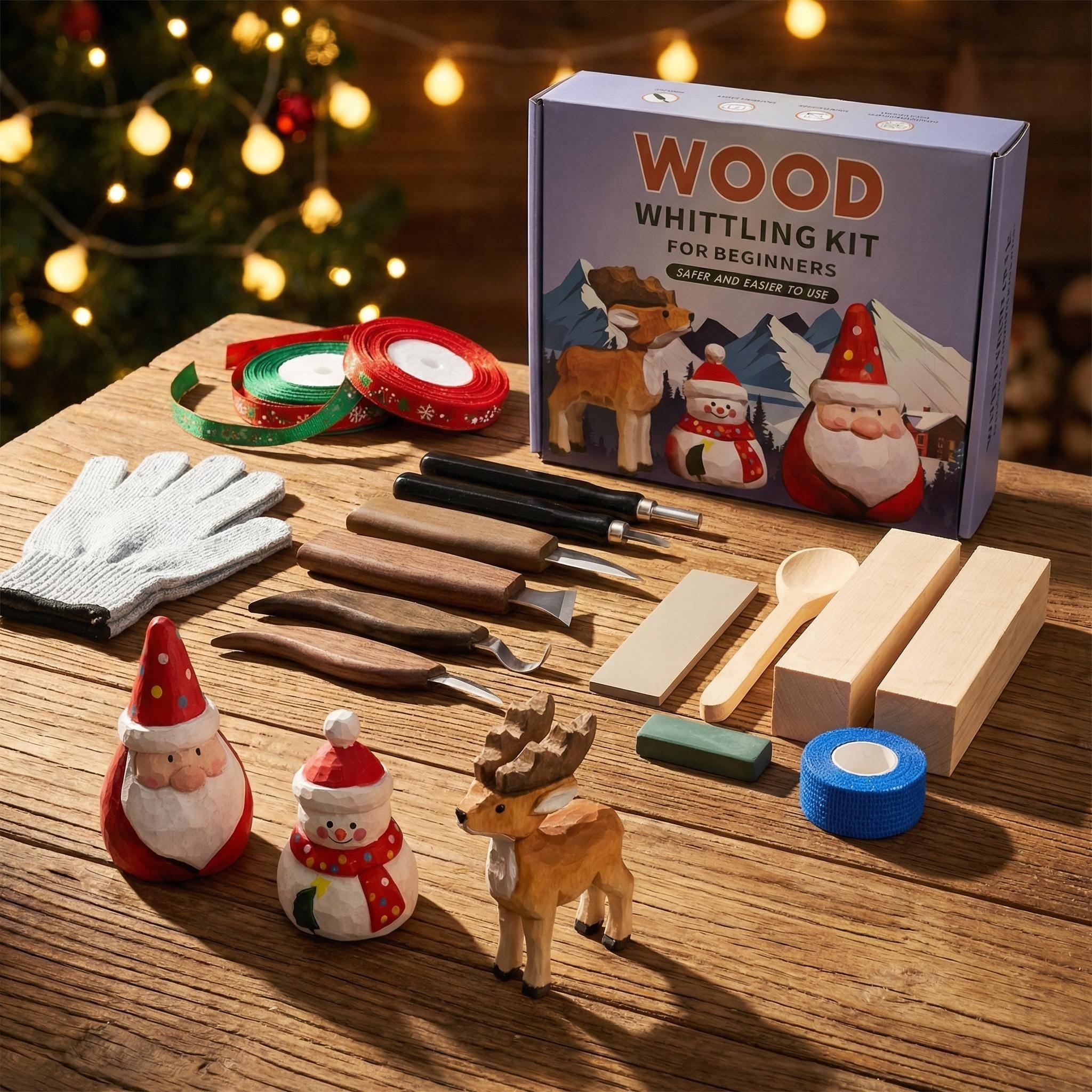 Premium Wood Whittling Kit for Beginners - Safe Wood Carving Tools Set with Basswood Blocks, Safety Gloves & Finishing Supplies