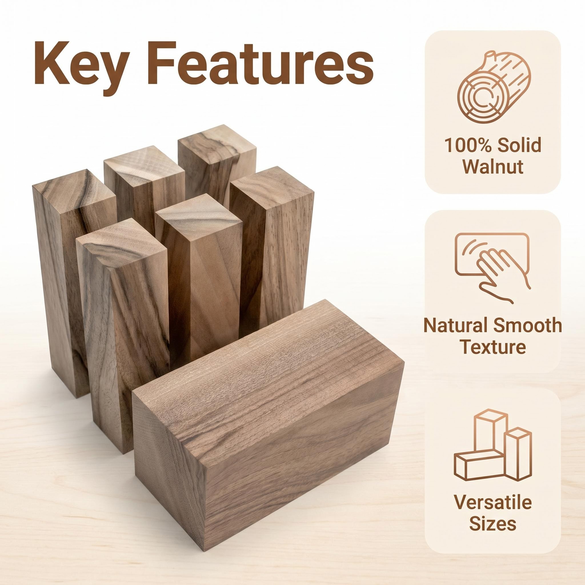 7 Black Walnut Wood Block Kit Solid Raw Wood Carving Craft DIY Supplies Set