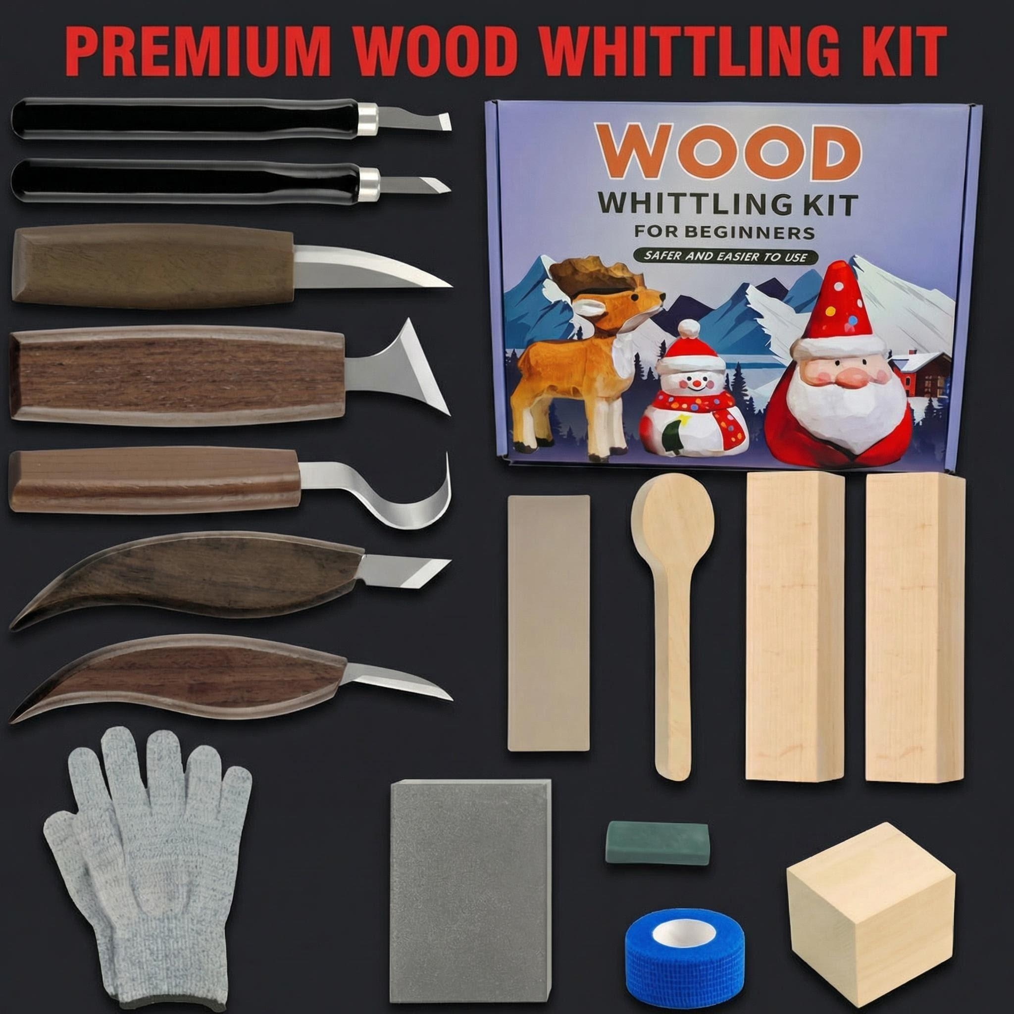 Premium Wood Whittling Kit for Beginners - Safe Wood Carving Tools Set with Basswood Blocks, Safety Gloves & Finishing Supplies