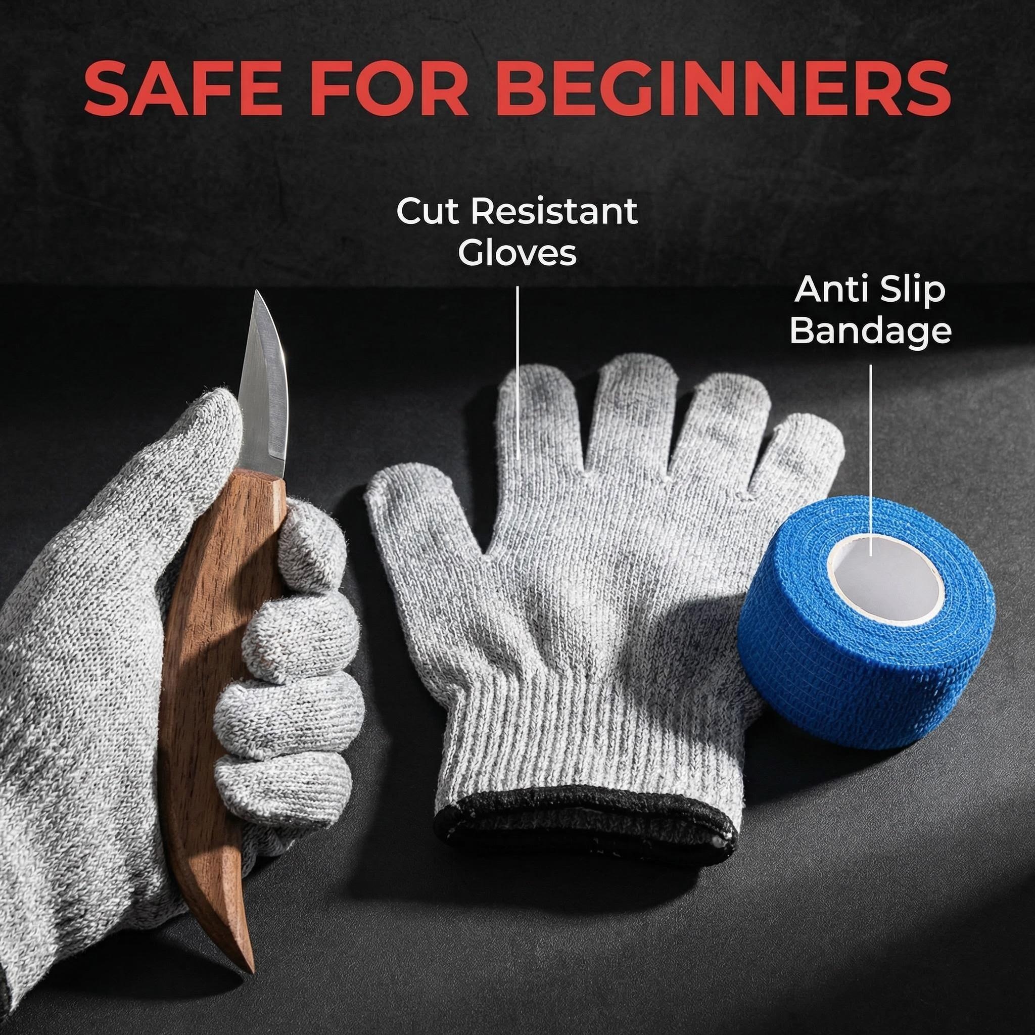 Premium Wood Whittling Kit for Beginners - Safe Wood Carving Tools Set with Basswood Blocks, Safety Gloves & Finishing Supplies