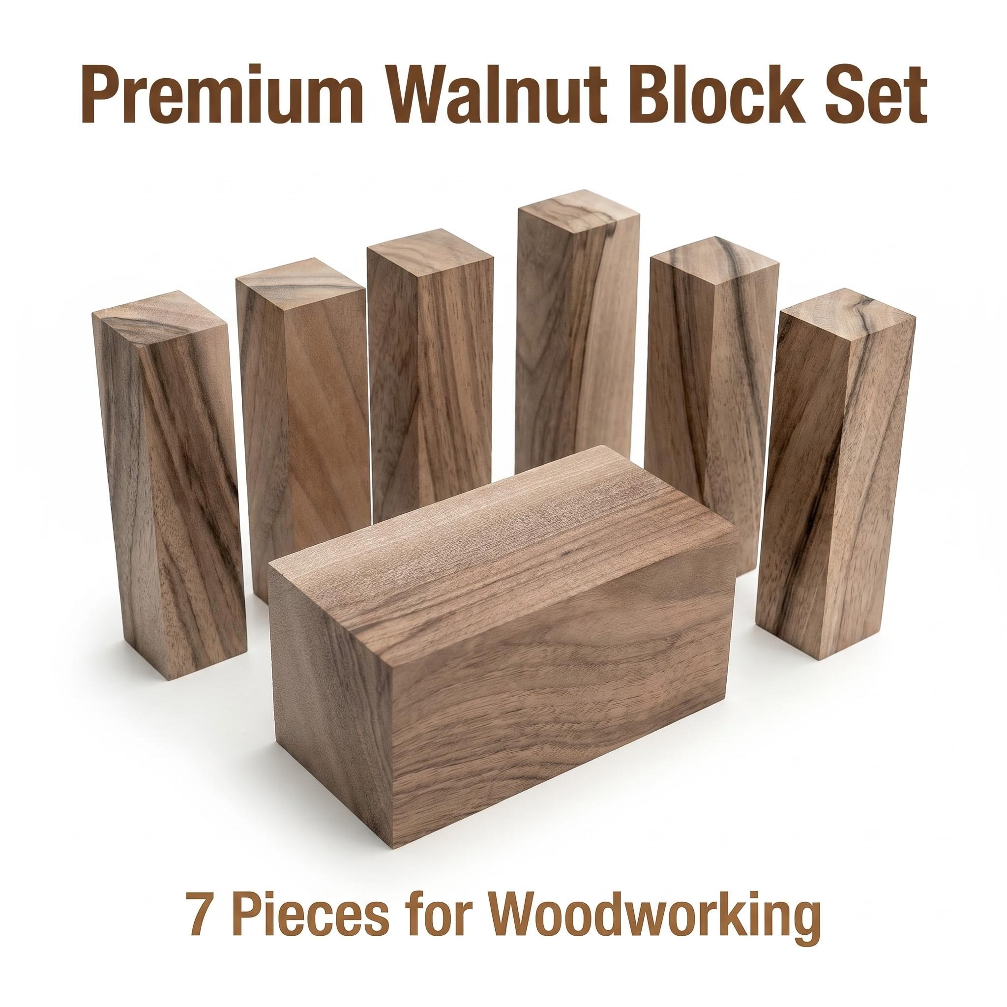 7 Black Walnut Wood Block Kit Solid Raw Wood Carving Craft DIY Supplies Set