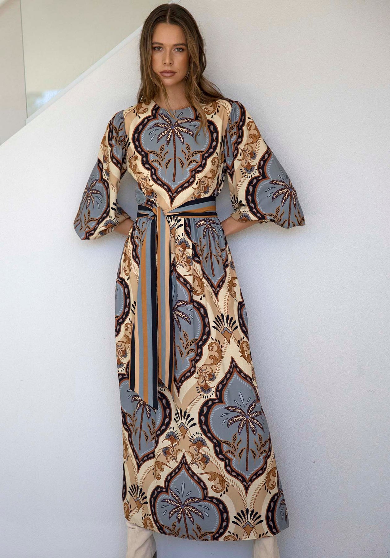 Valentina Palm Sleeve Maxi Dress