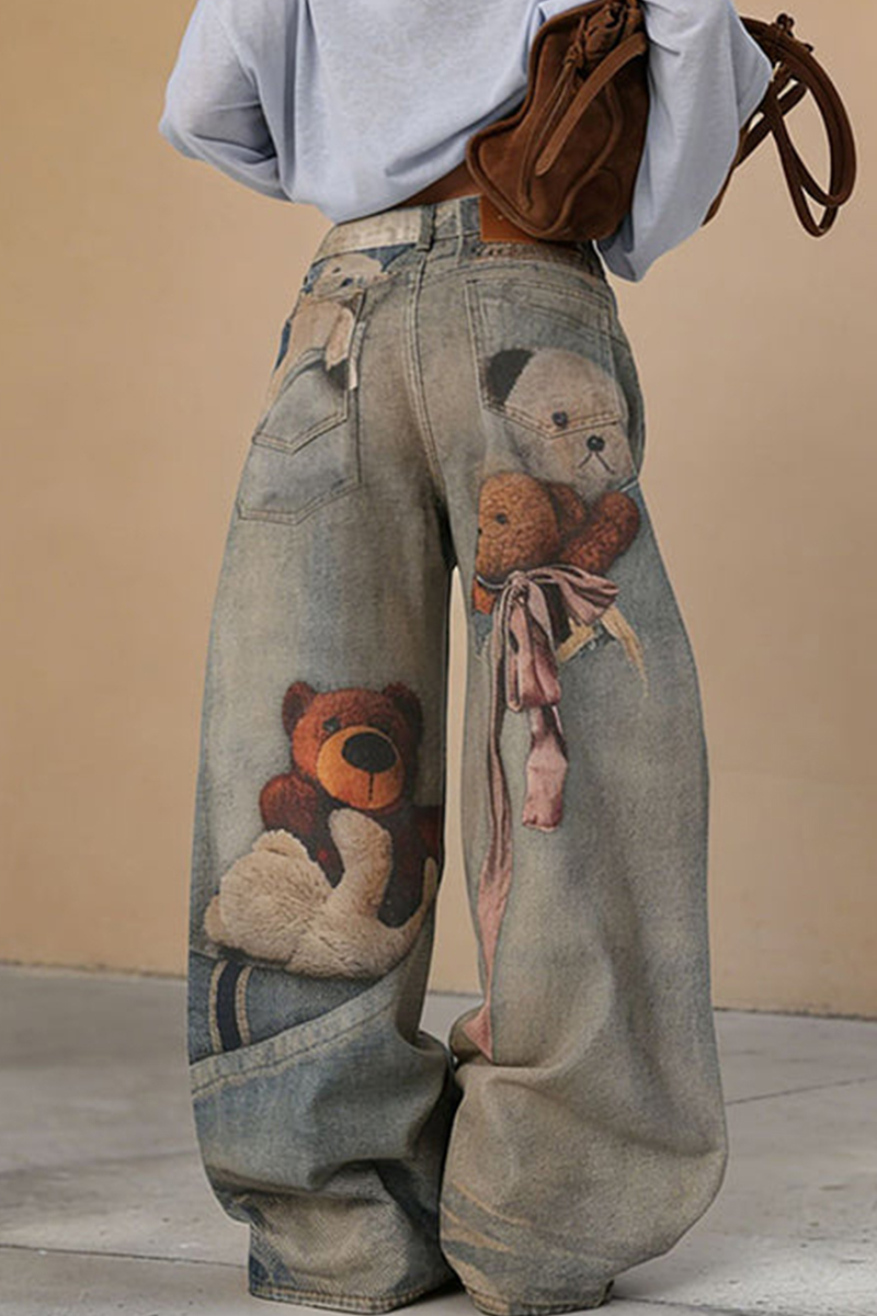 Women's Casual Printed Wide Leg Jeans