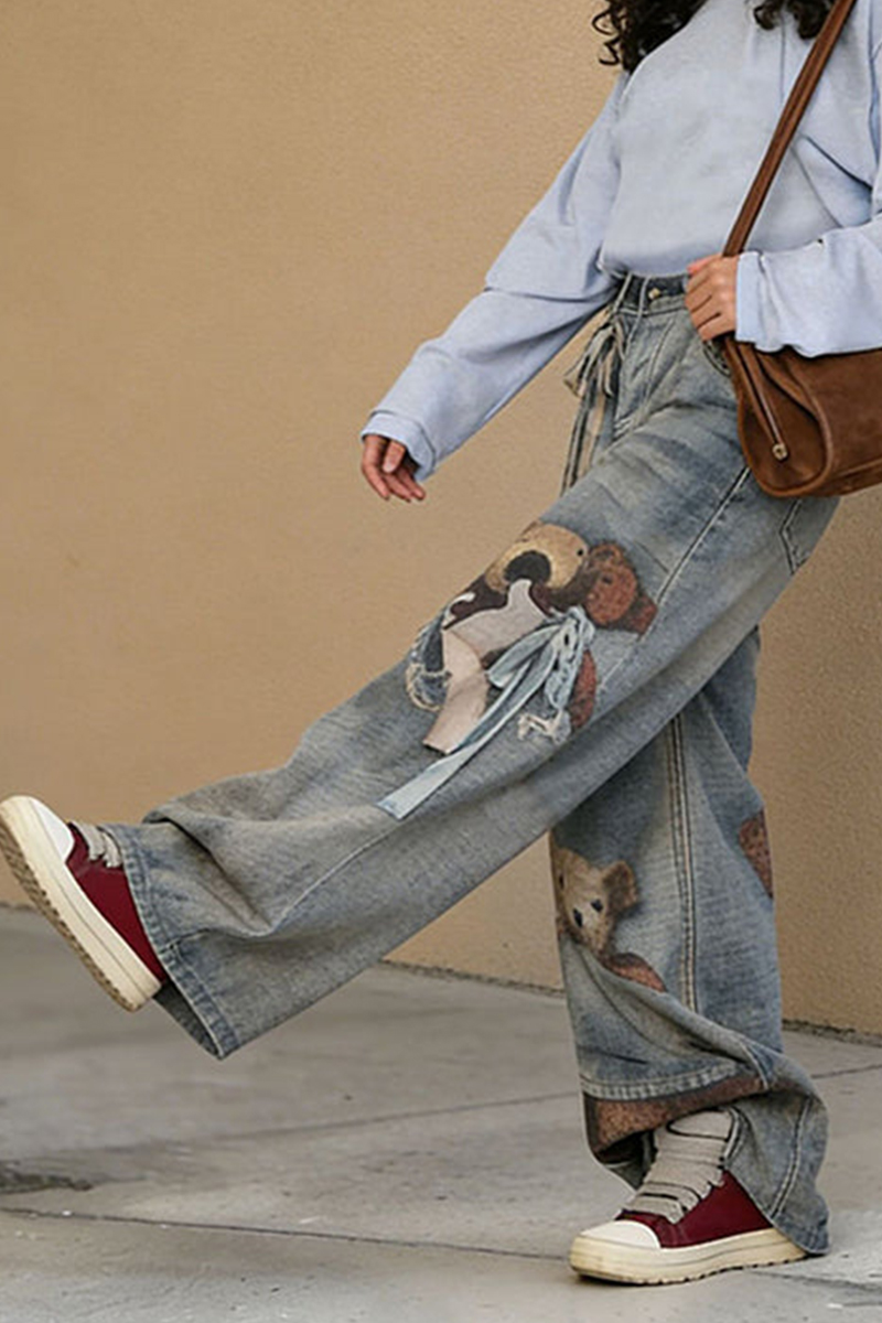Women's Casual Printed Wide Leg Jeans