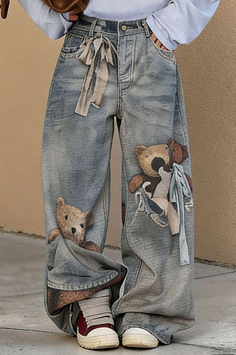 Women's Casual Printed Wide Leg Jeans