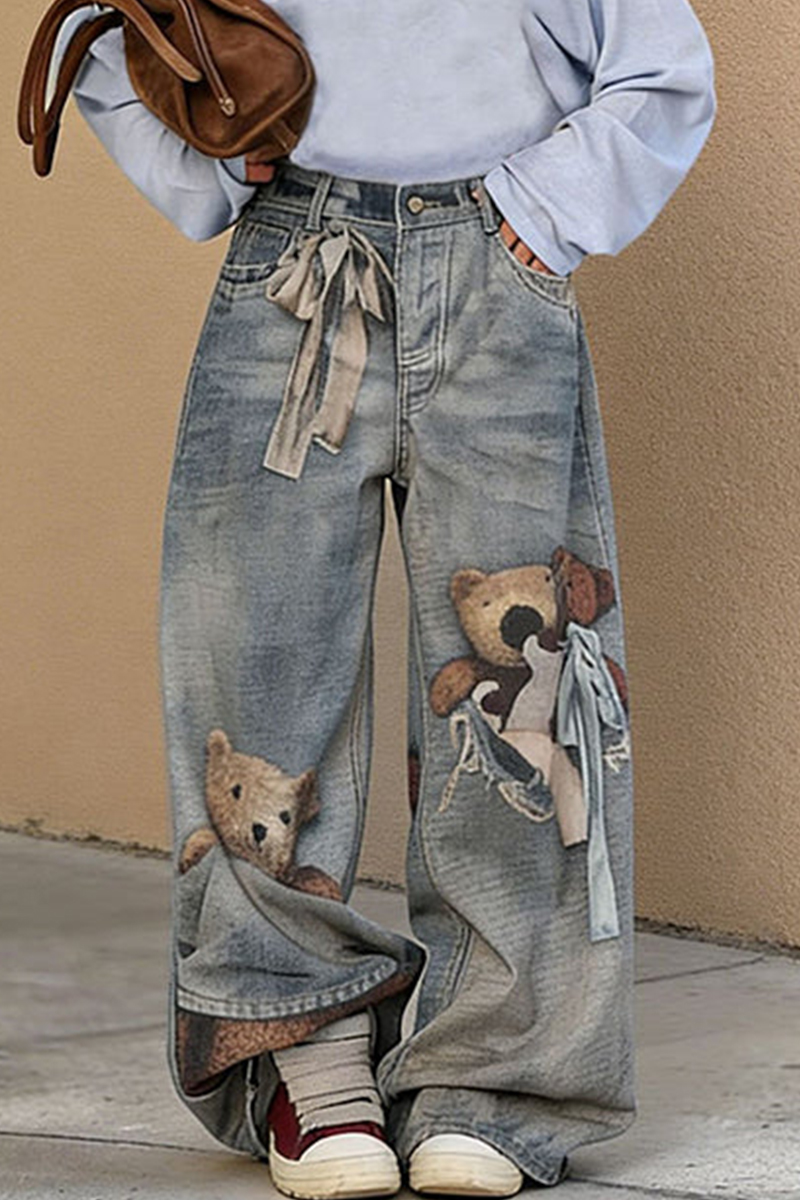Women's Casual Printed Wide Leg Jeans