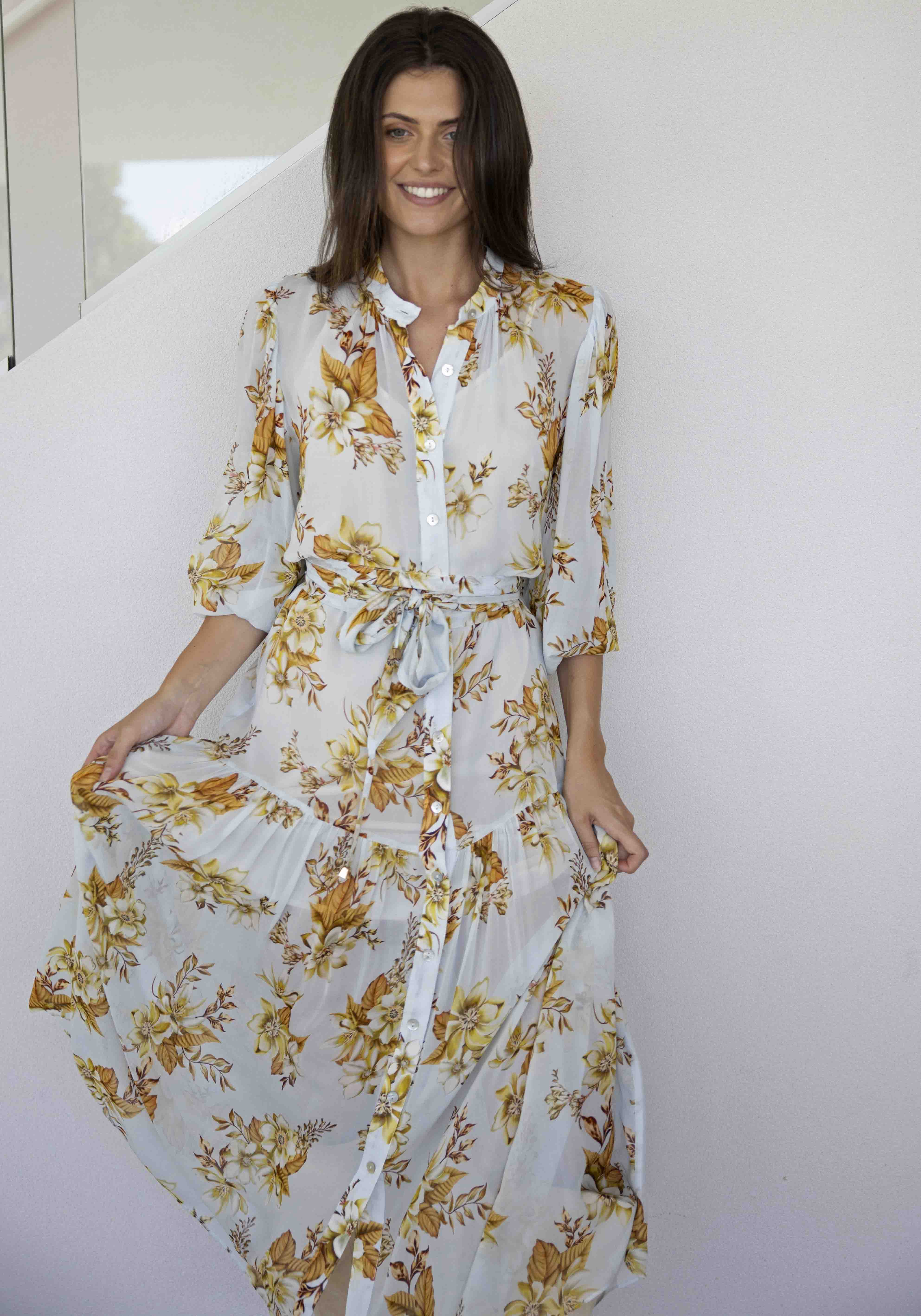 Illustration Floral Button Through Maxi Dress