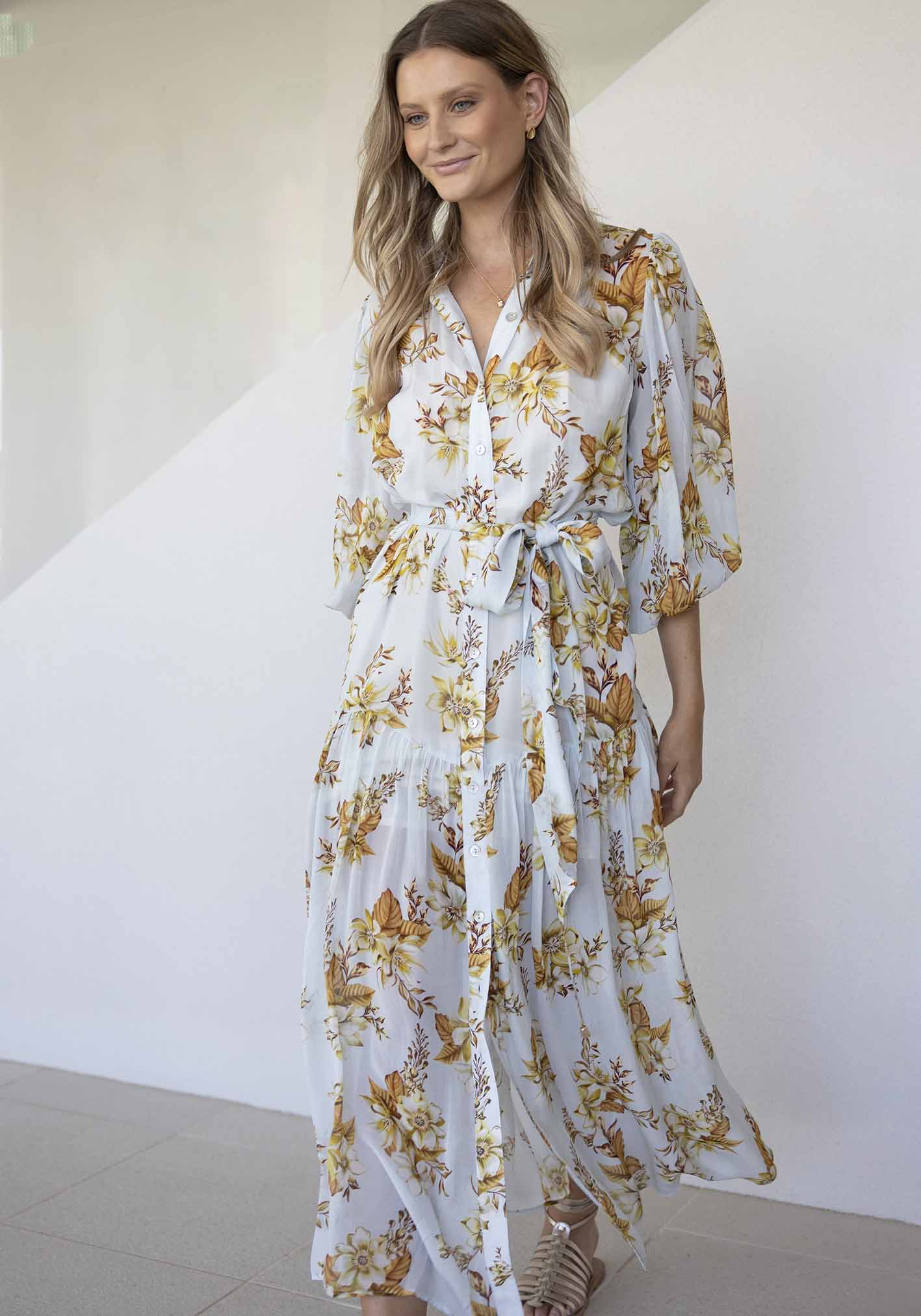 Illustration Floral Button Through Maxi Dress