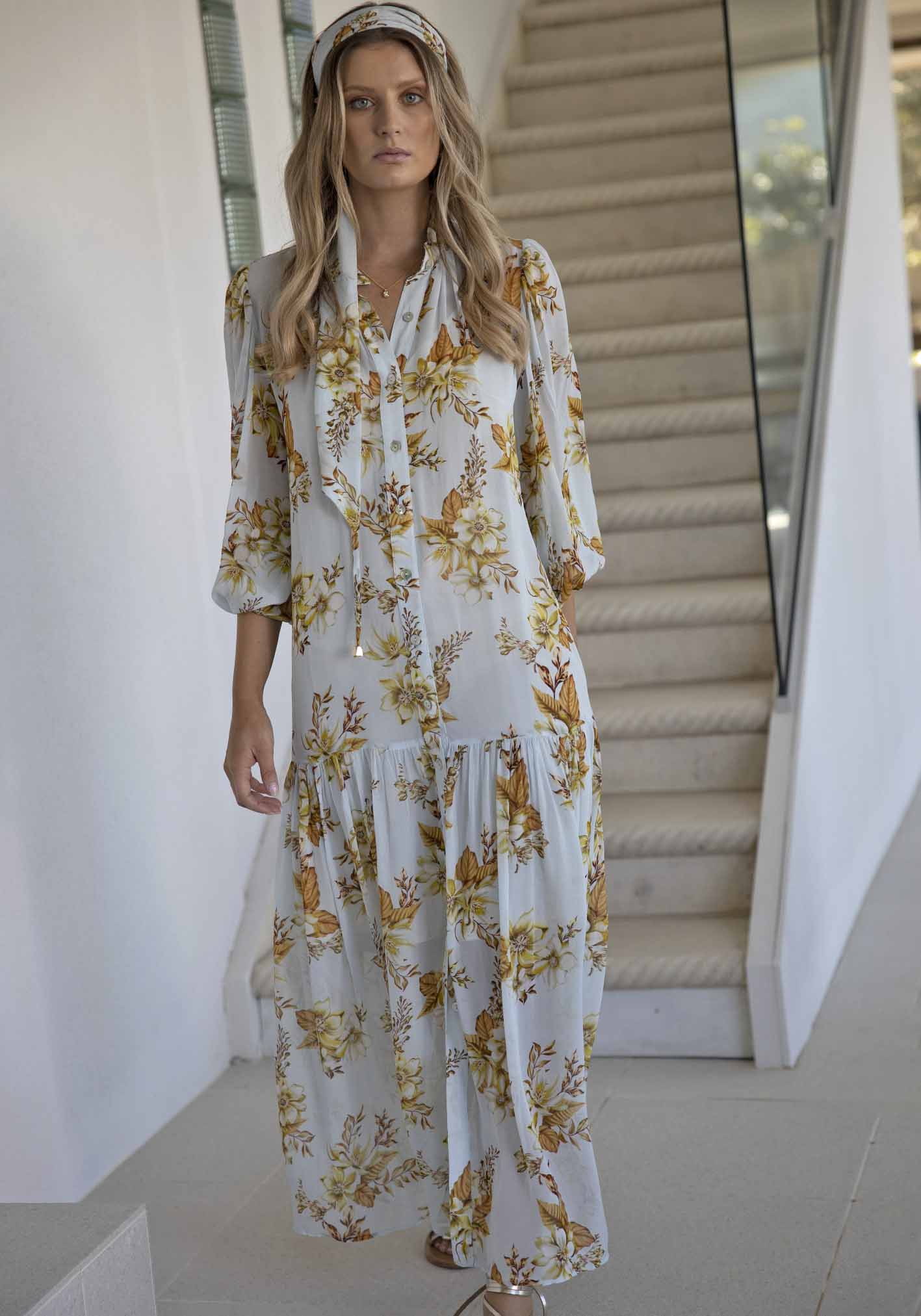 Illustration Floral Button Through Maxi Dress