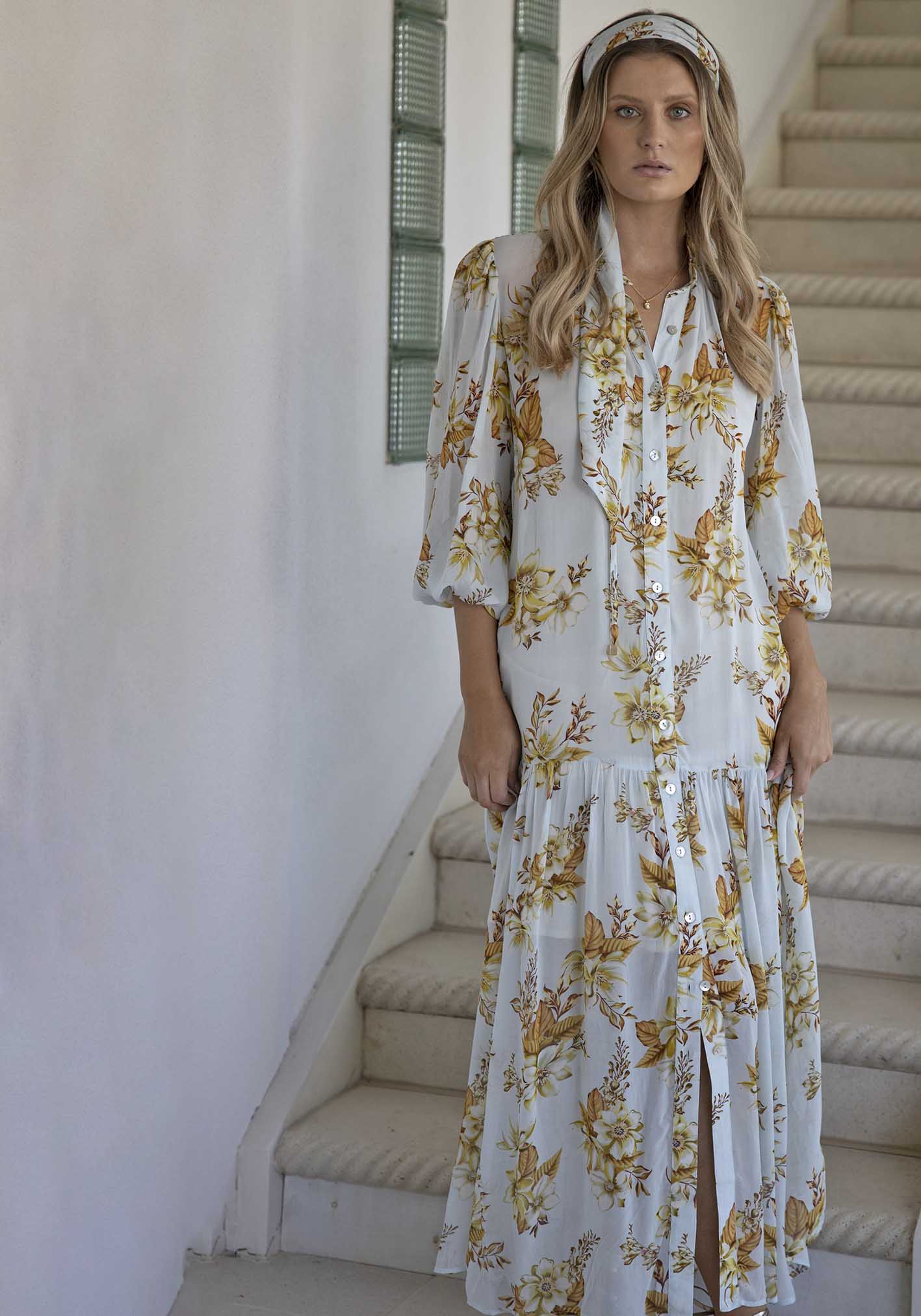 Illustration Floral Button Through Maxi Dress