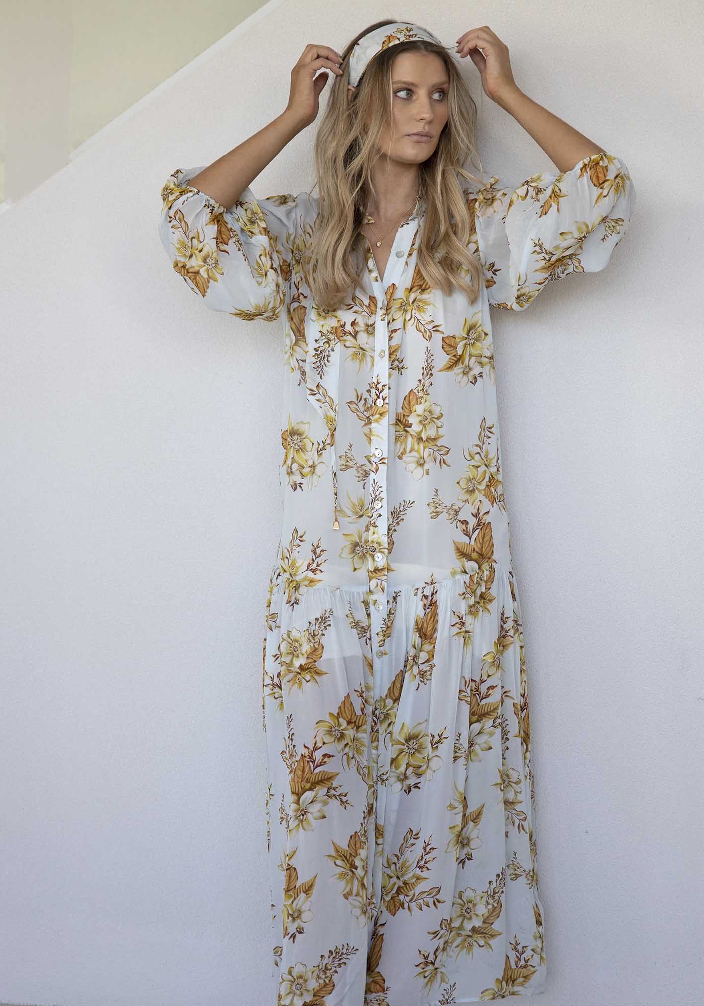 Illustration Floral Button Through Maxi Dress