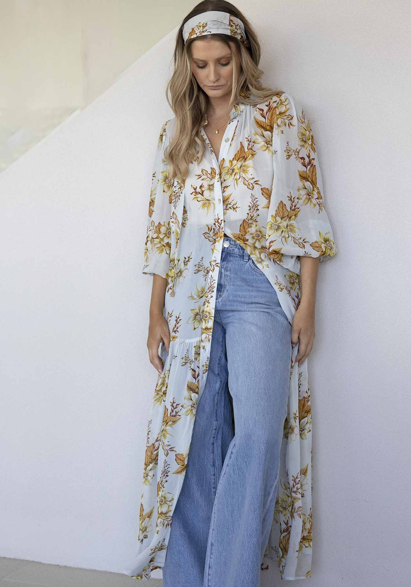 Illustration Floral Button Through Maxi Dress