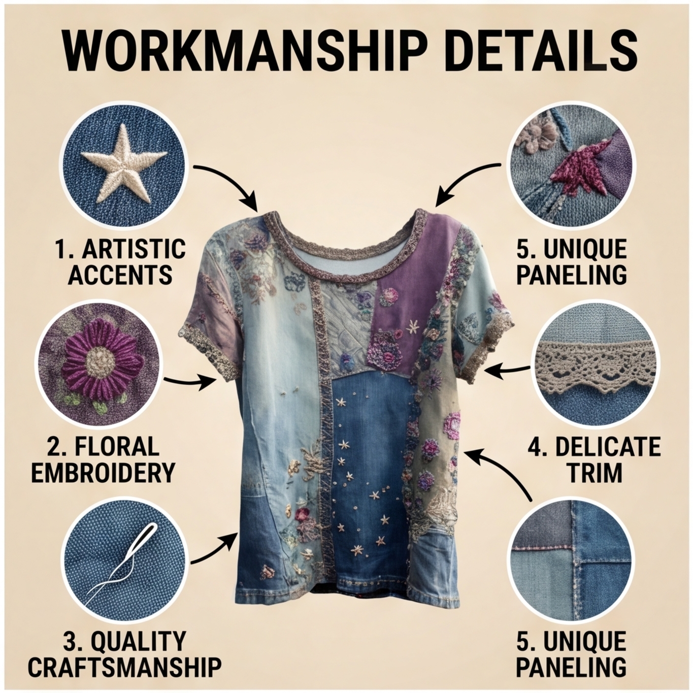 Spring/Summer Cotton Linen Denim Color Block Top5091