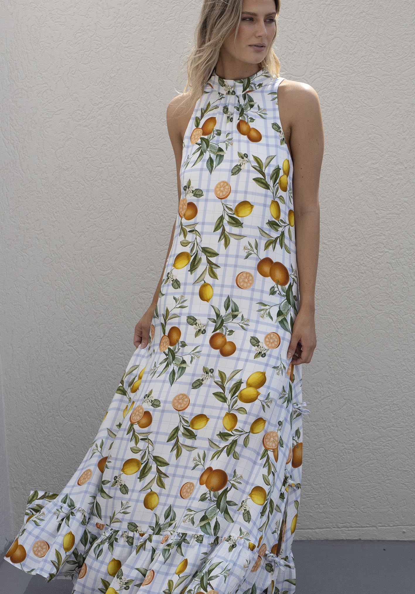 Tropical Picnic Halter Maxi Dress