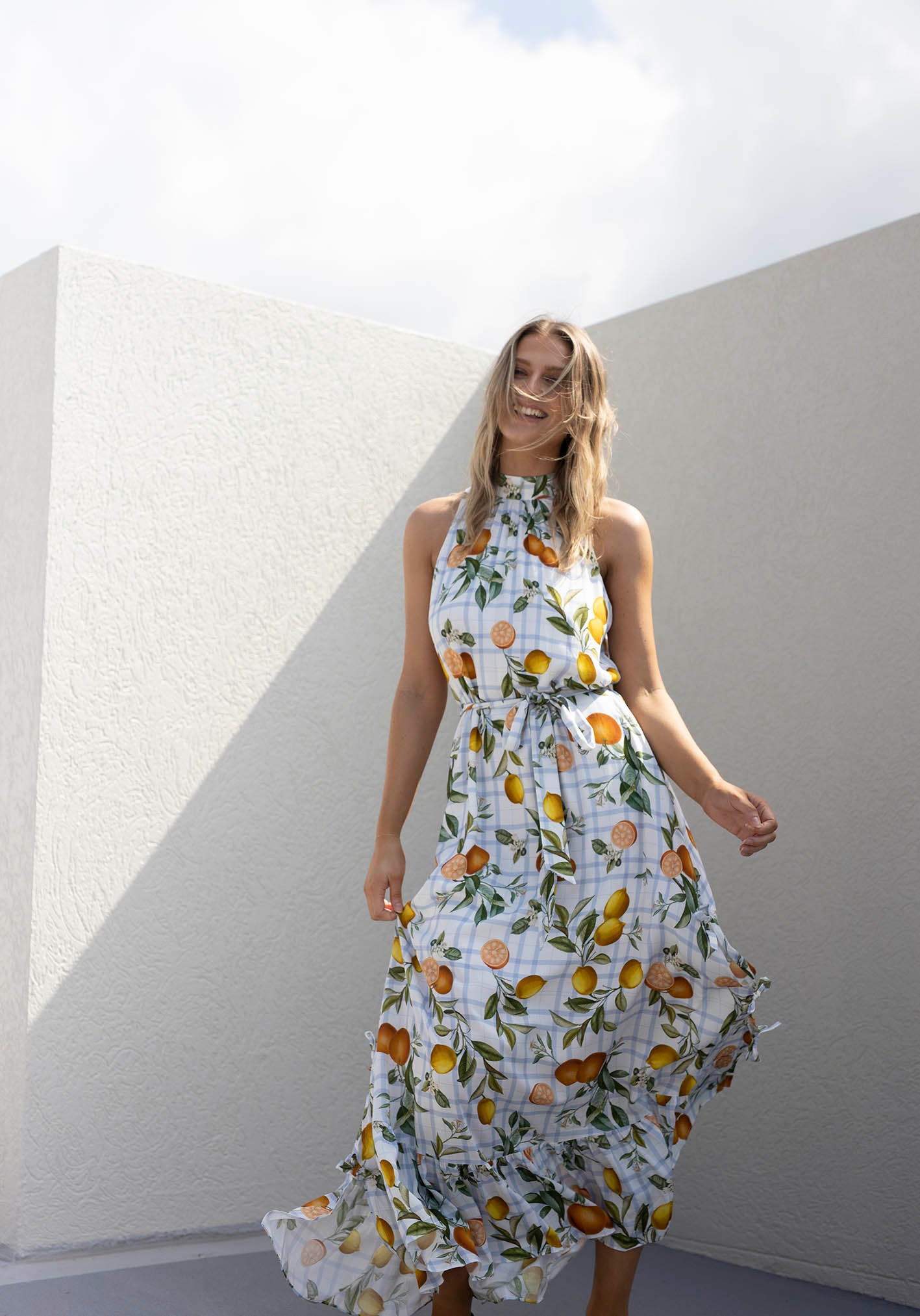 Tropical Picnic Halter Maxi Dress