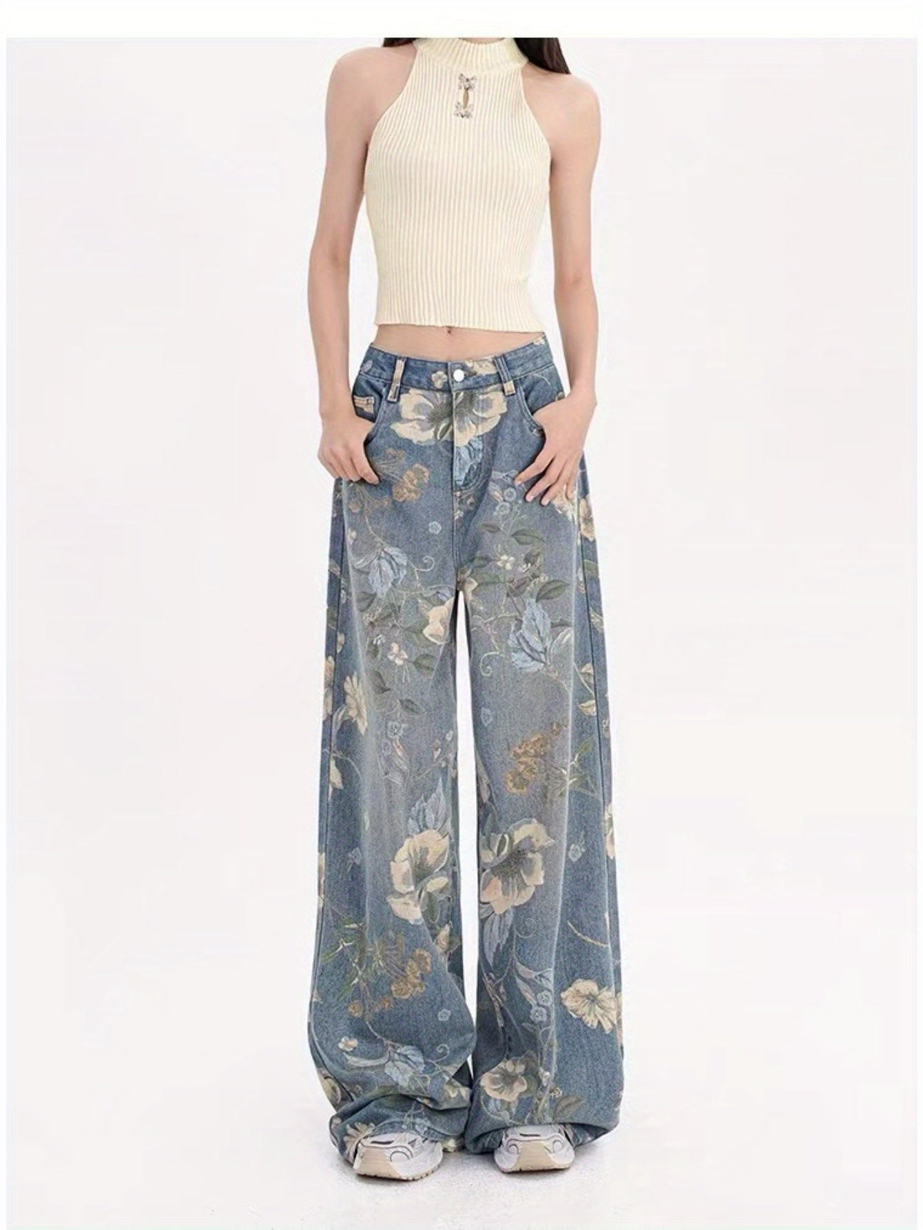 Flvsun-Denim Jeans for Women Wide Leg Jeans High Waist Baggy Jeans for Women Loose Boyfriends Jeans Denim Pants Y2K 90S