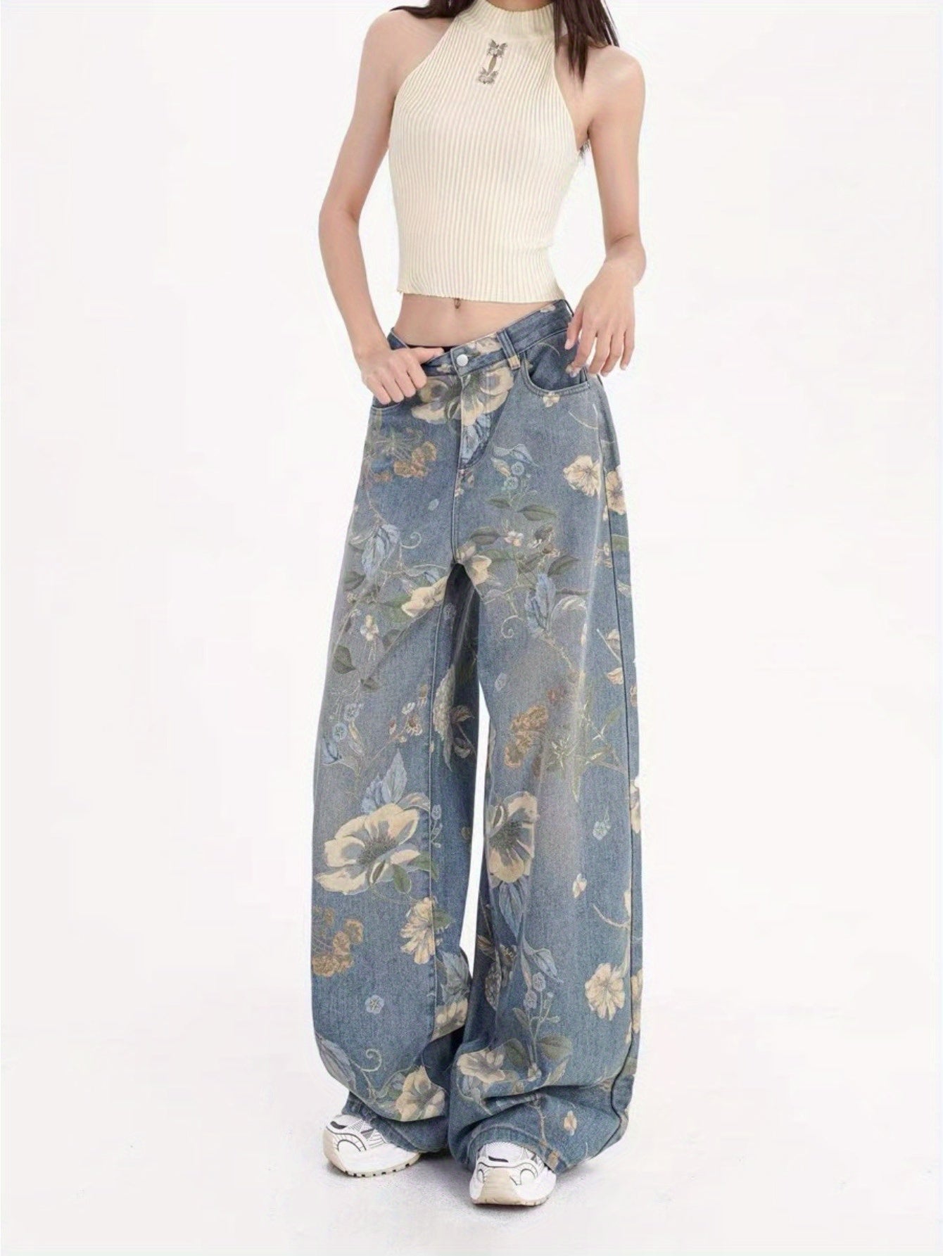 Flvsun-Denim Jeans for Women Wide Leg Jeans High Waist Baggy Jeans for Women Loose Boyfriends Jeans Denim Pants Y2K 90S