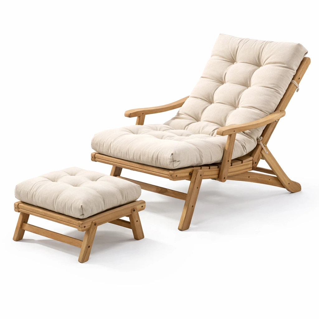 Relaxstuhl mit Fusshocker Holz Beige