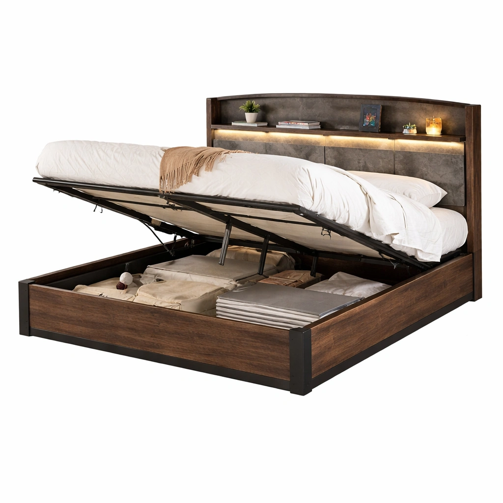 Bett mit Stauraum und Hebemechanismus Braun