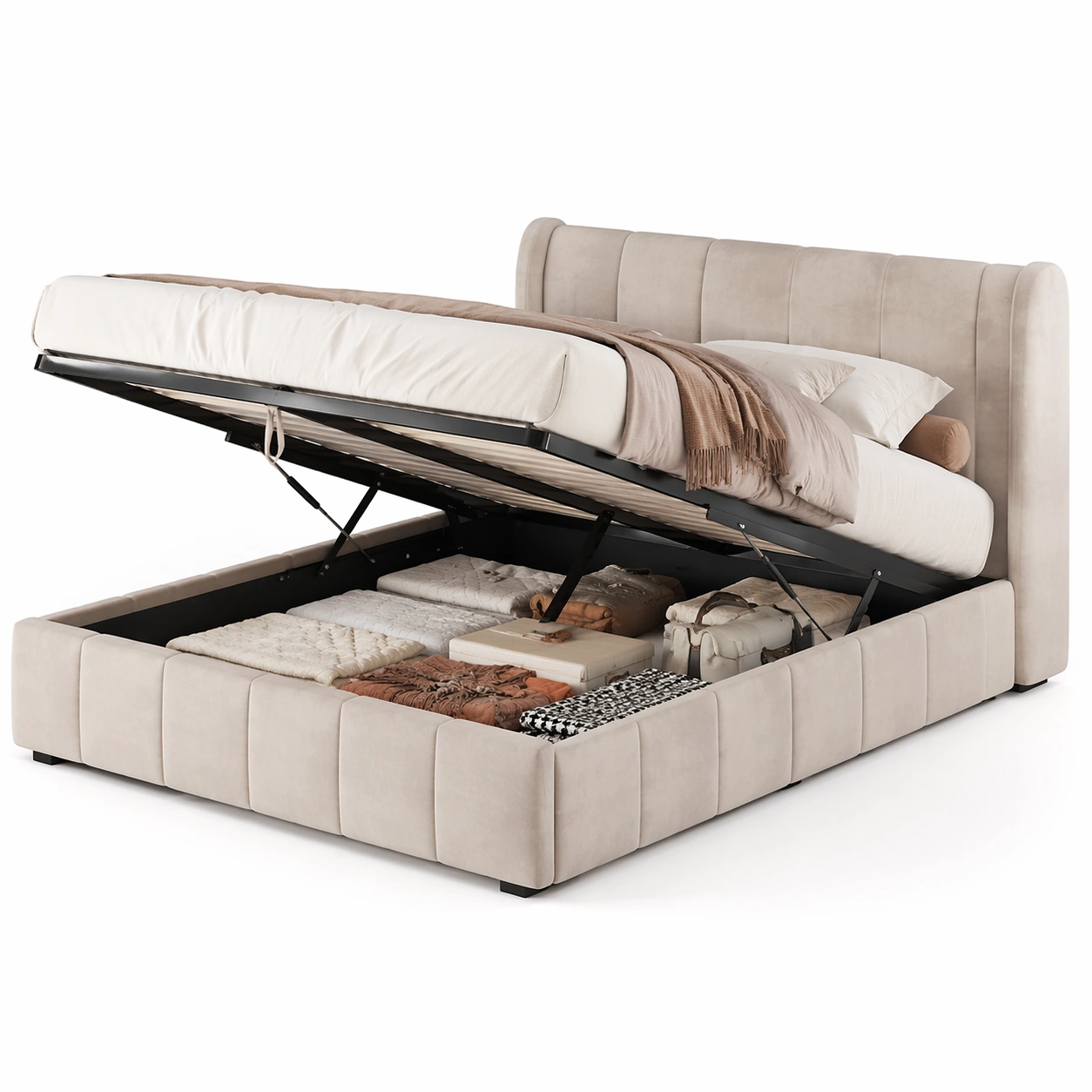 Polsterbett mit Stauraum Funktion Beige