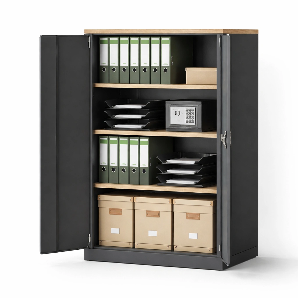 Bueroschrank mit Regalboden und Schloss Schwarz